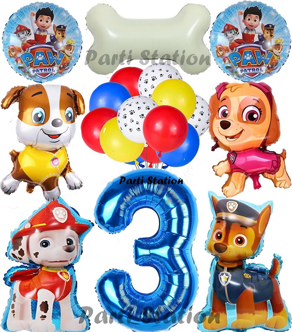 Paw Patrol 3 Yaş Balon Set Paw Petrol Marshall Chase Skye Rubble Doğum Günü Parti Folyo Balon Seti