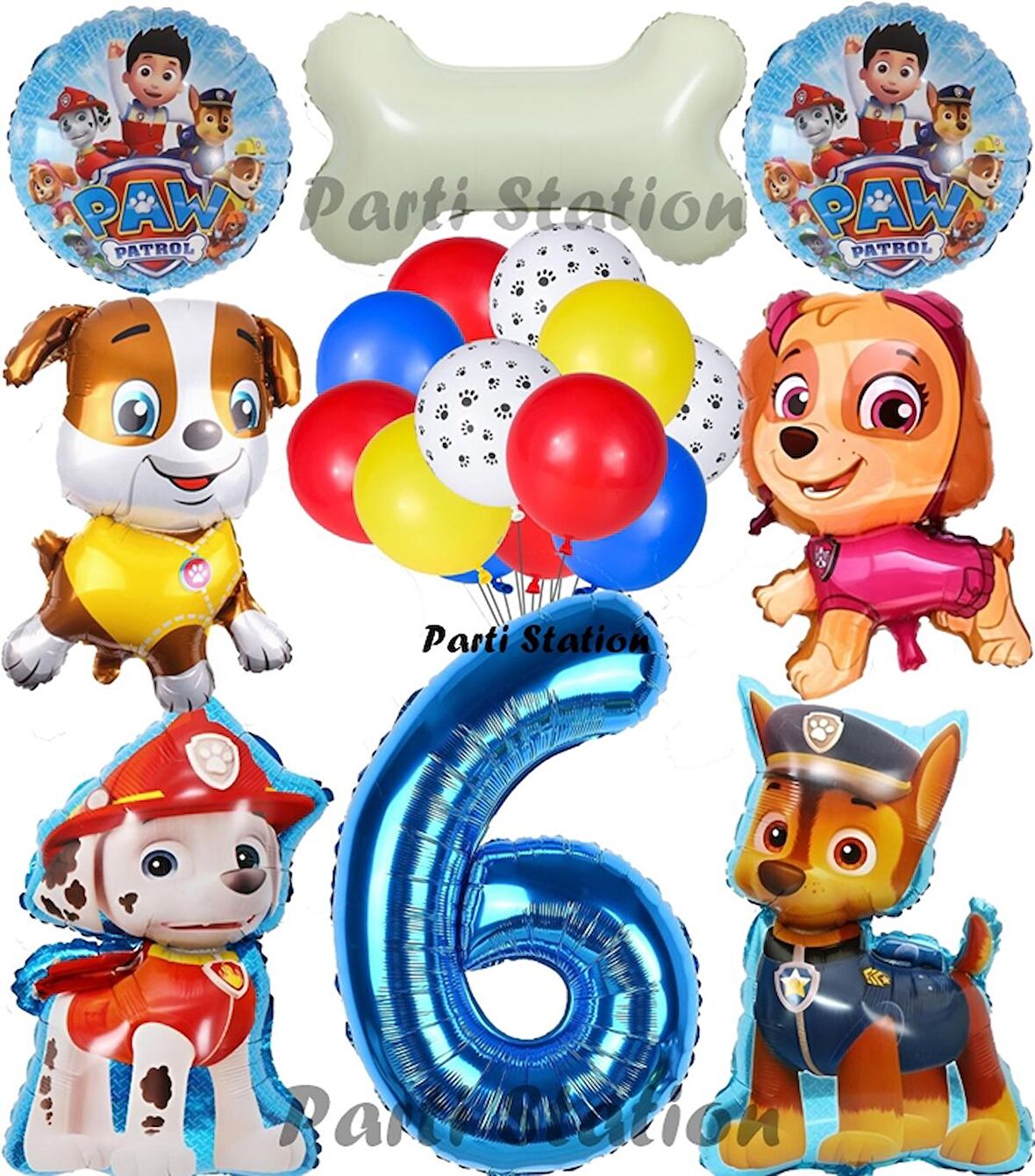 Paw Patrol 6 Yaş Balon Set Paw Petrol Marshall Chase Skye Rubble Doğum Günü Parti Folyo Balon Seti