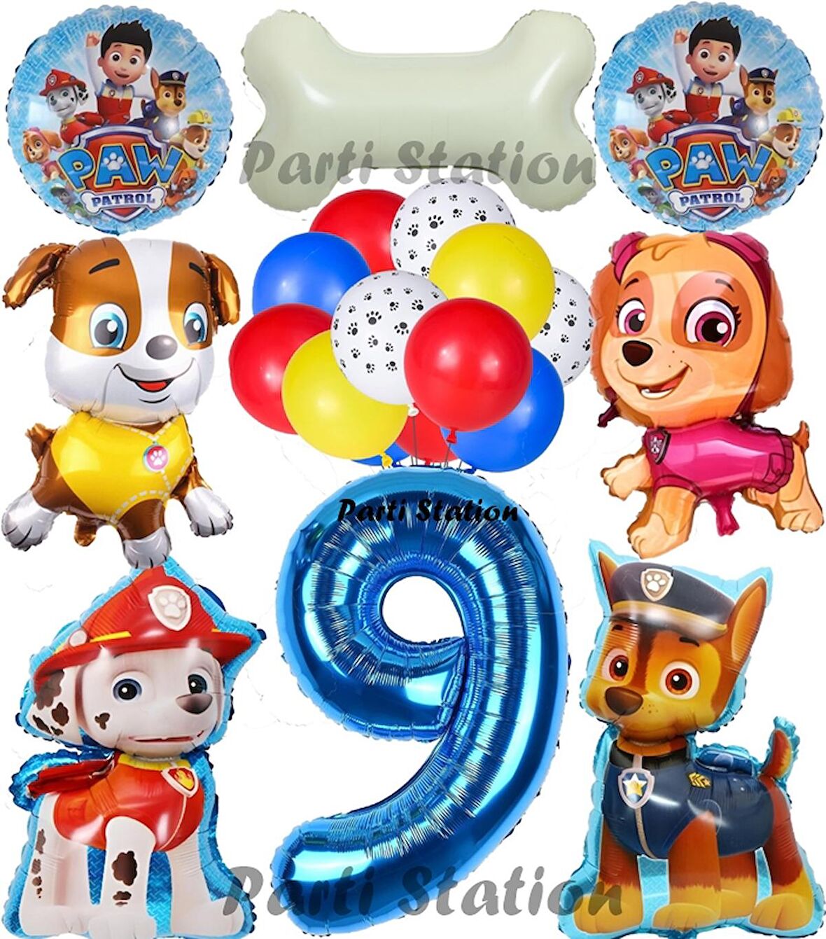 Paw Patrol 9 Yaş Balon Set Paw Petrol Marshall Chase Skye Rubble Doğum Günü Parti Folyo Balon Seti