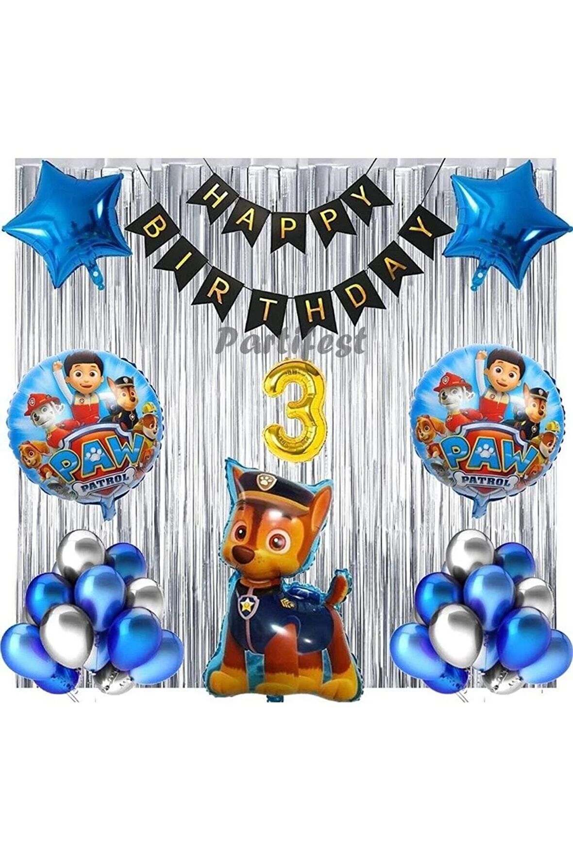 Paw Patrol Chase Balon Seti Paw Petrol 3 Yaş Püsküllü Balon Seti Paw Patrol Doğum Günü Set