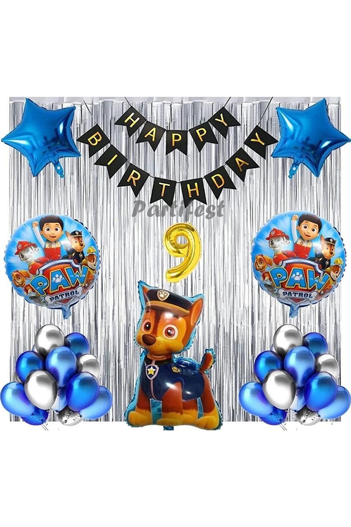 Paw Patrol Balon Seti Paw Petrol 9 Yaş Balon Seti Paw Patrol Doğum Günü Set Paw Patrol Chase