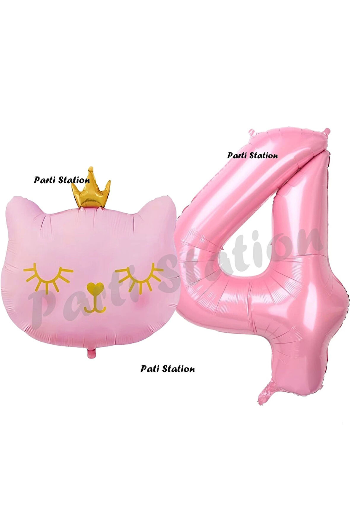 Pembe Kedi Balon 4 Yaş Doğum Günü Balon Set Pembe Kedi Konsept Balon ve Pembe Rakam Balon