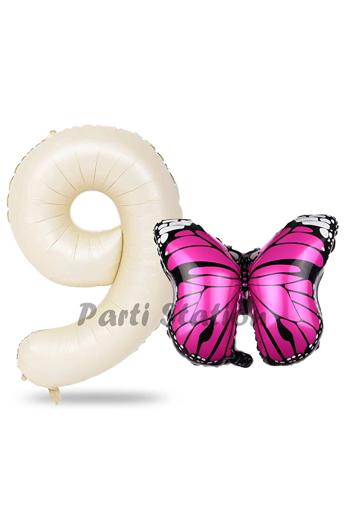 Pembe Kelebek Balon 7 Yaş Balon Set Kelebek Konsept Balon ve Krem Renk Rakam Balon