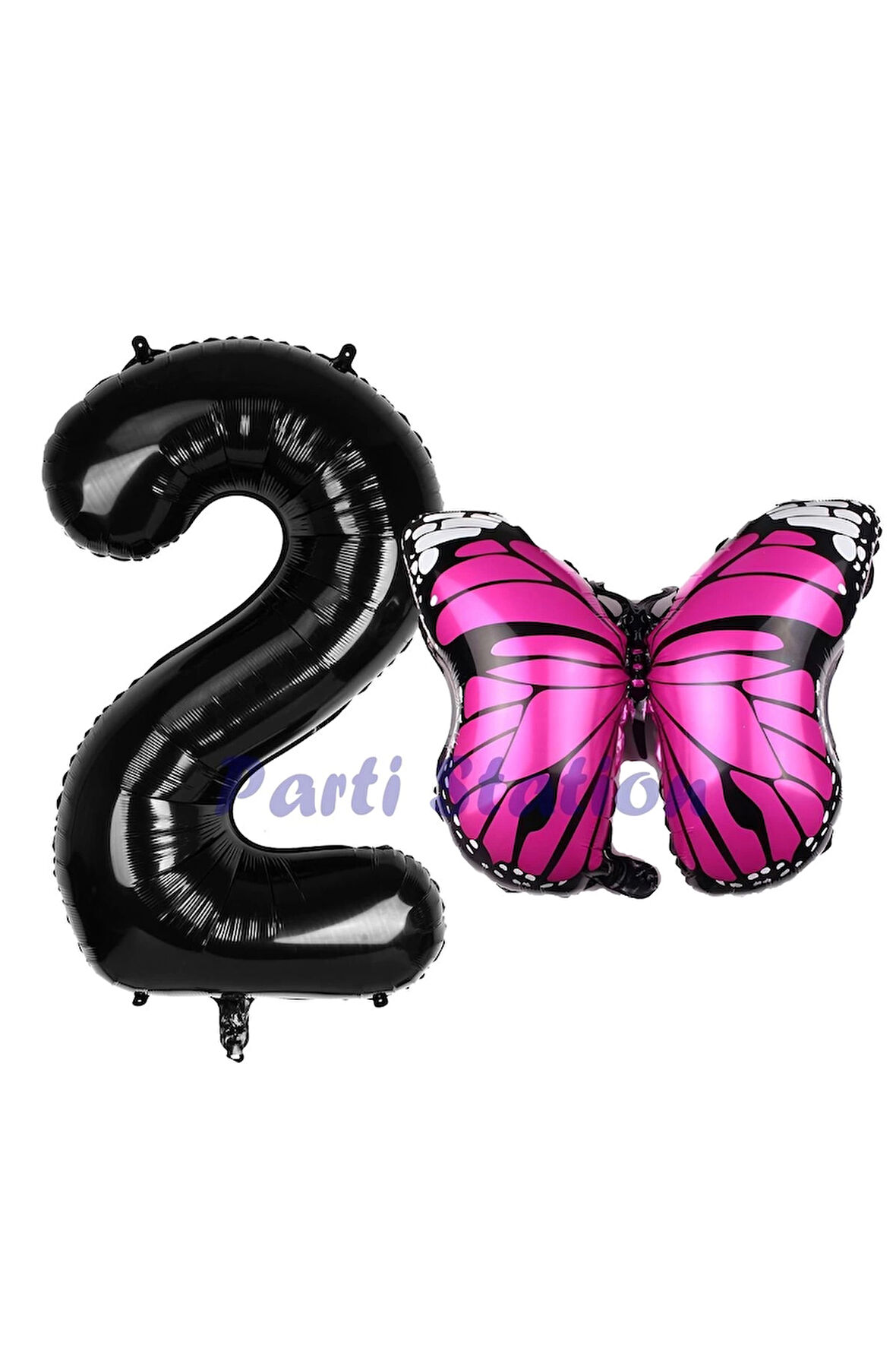 Pembe Kelebek Balon 6 Yaş Balon Set Kelebek Konsept Balon ve Siyah Renk Rakam Balon