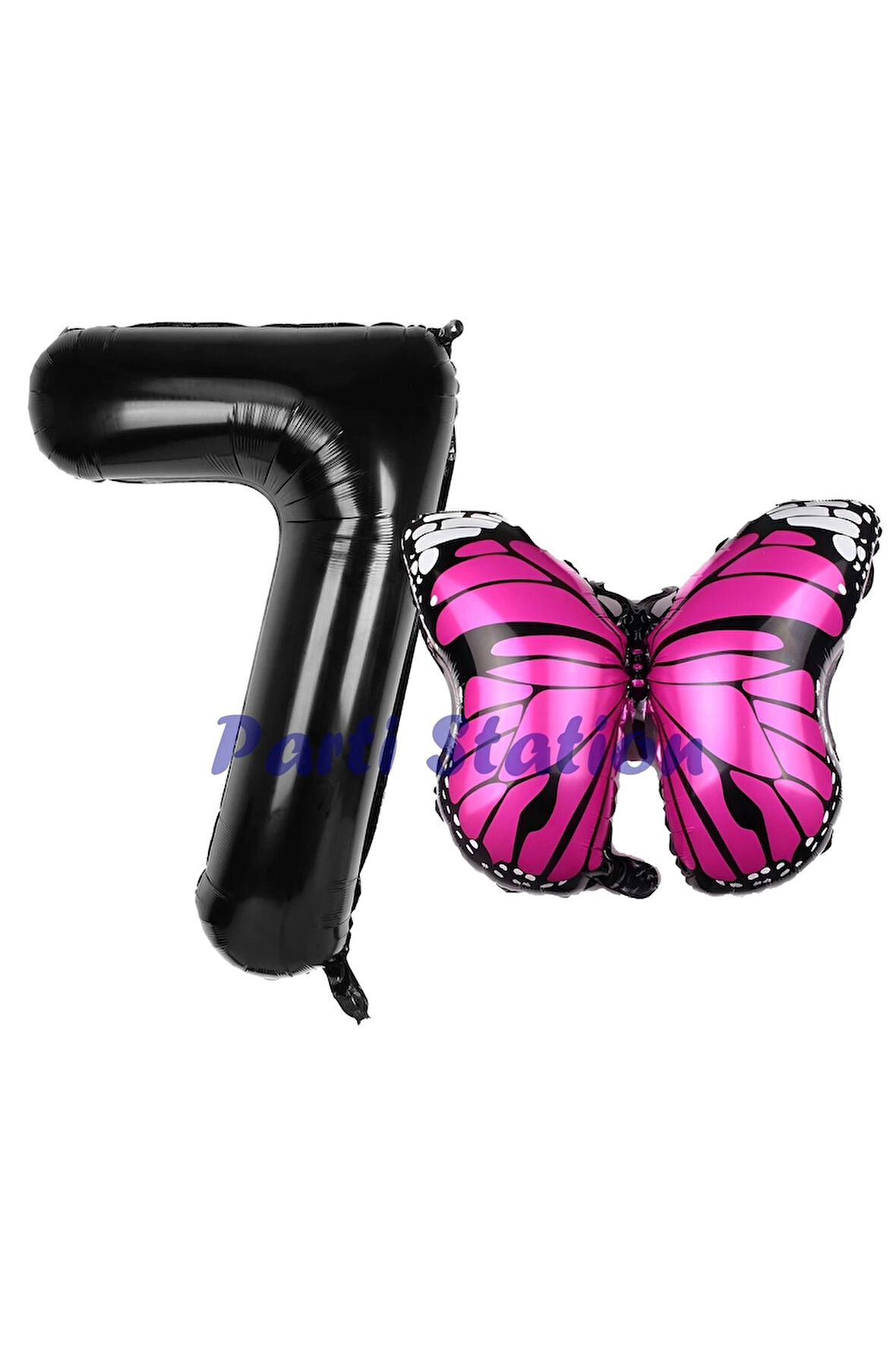 Pembe Kelebek Balon 6 Yaş Balon Set Kelebek Konsept Balon ve Siyah Renk Rakam Balon
