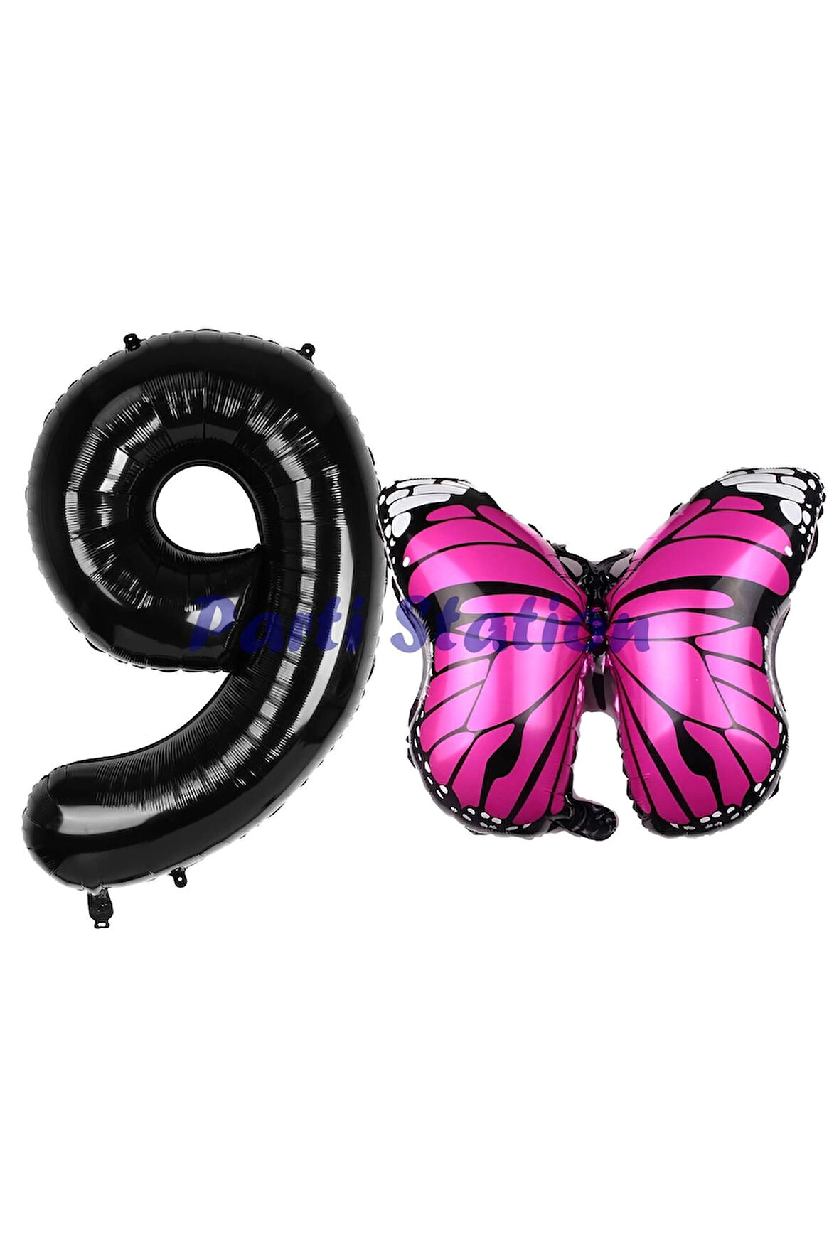 Pembe Kelebek Balon 6 Yaş Balon Set Kelebek Konsept Balon ve Siyah Renk Rakam Balon