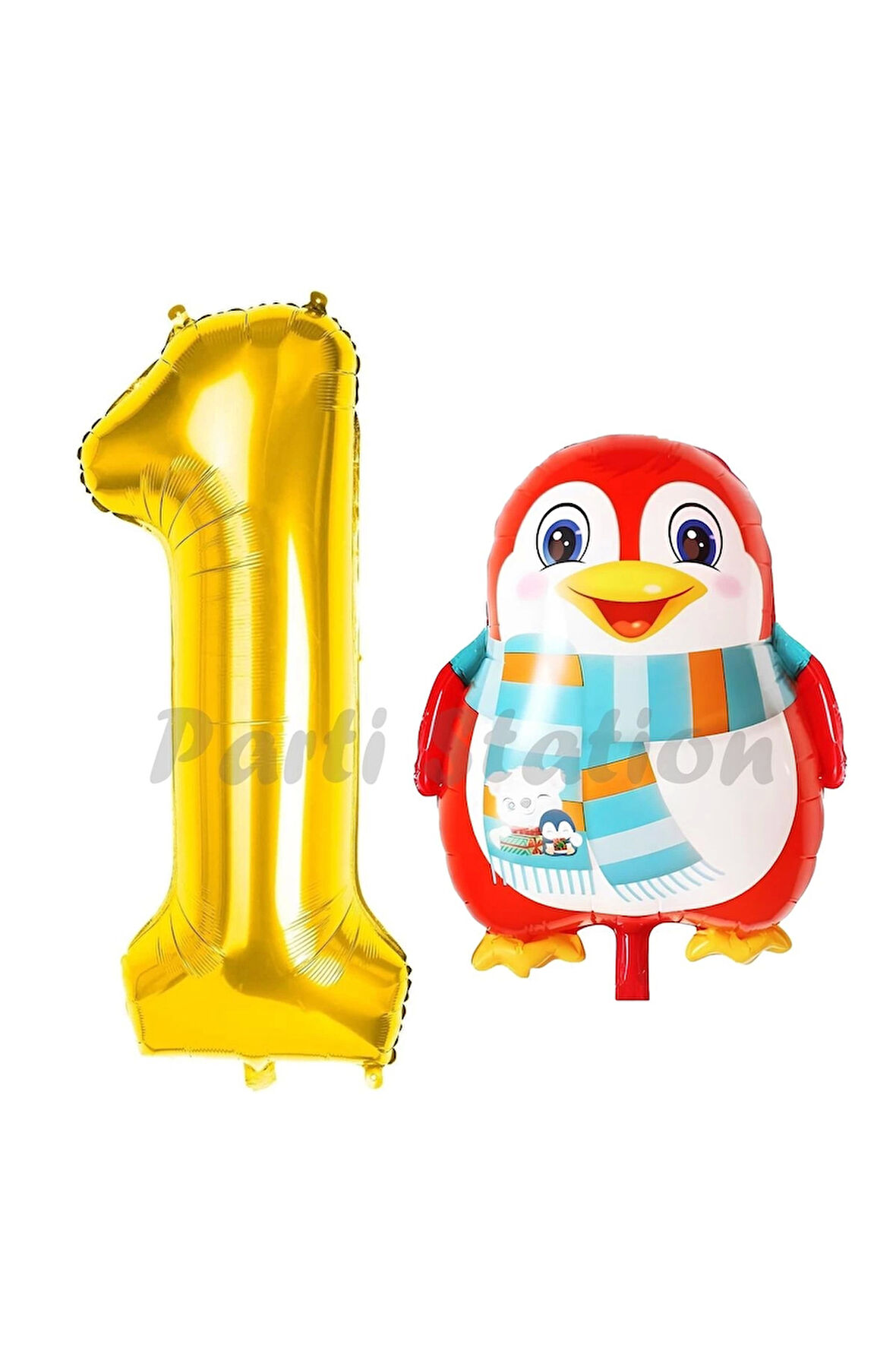 Sevimli Penguen Balon 9 Yaş Doğum Günü Balon Set Penguen Konsept ve Gold Renk Rakam Balon