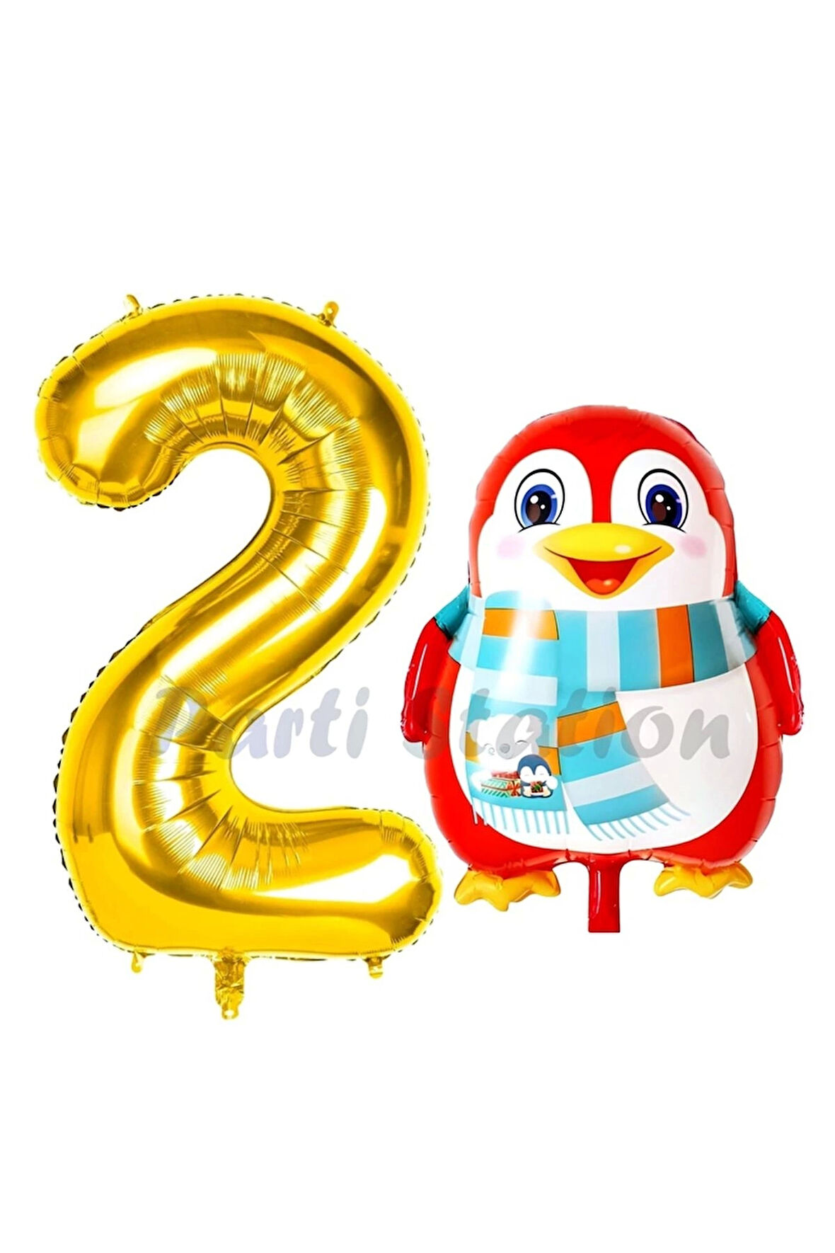 Sevimli Penguen Balon 9 Yaş Doğum Günü Balon Set Penguen Konsept ve Gold Renk Rakam Balon