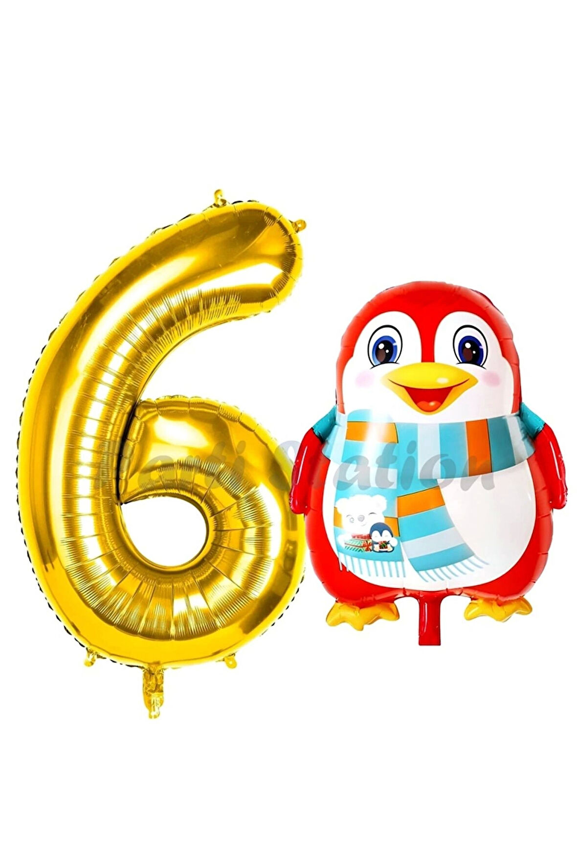 Sevimli Penguen Balon 9 Yaş Doğum Günü Balon Set Penguen Konsept ve Gold Renk Rakam Balon