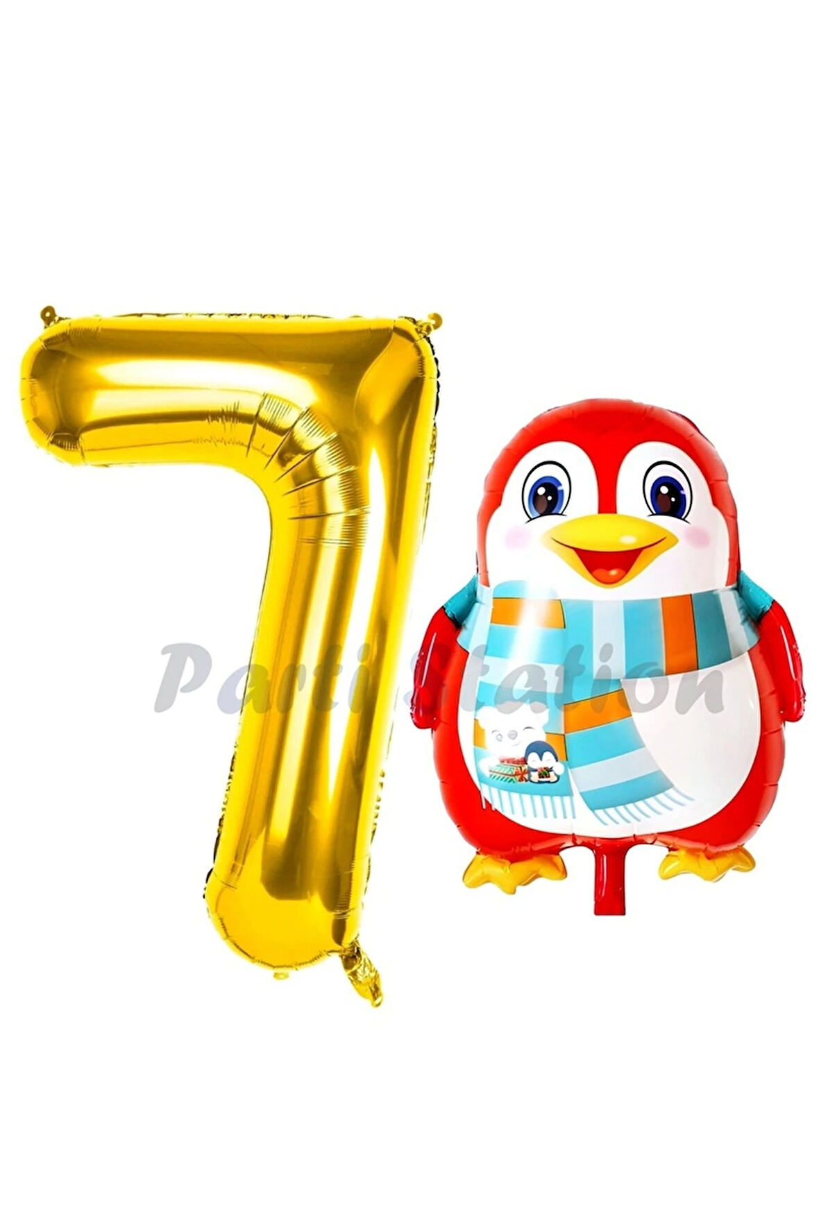 Sevimli Penguen Balon 9 Yaş Doğum Günü Balon Set Penguen Konsept ve Gold Renk Rakam Balon