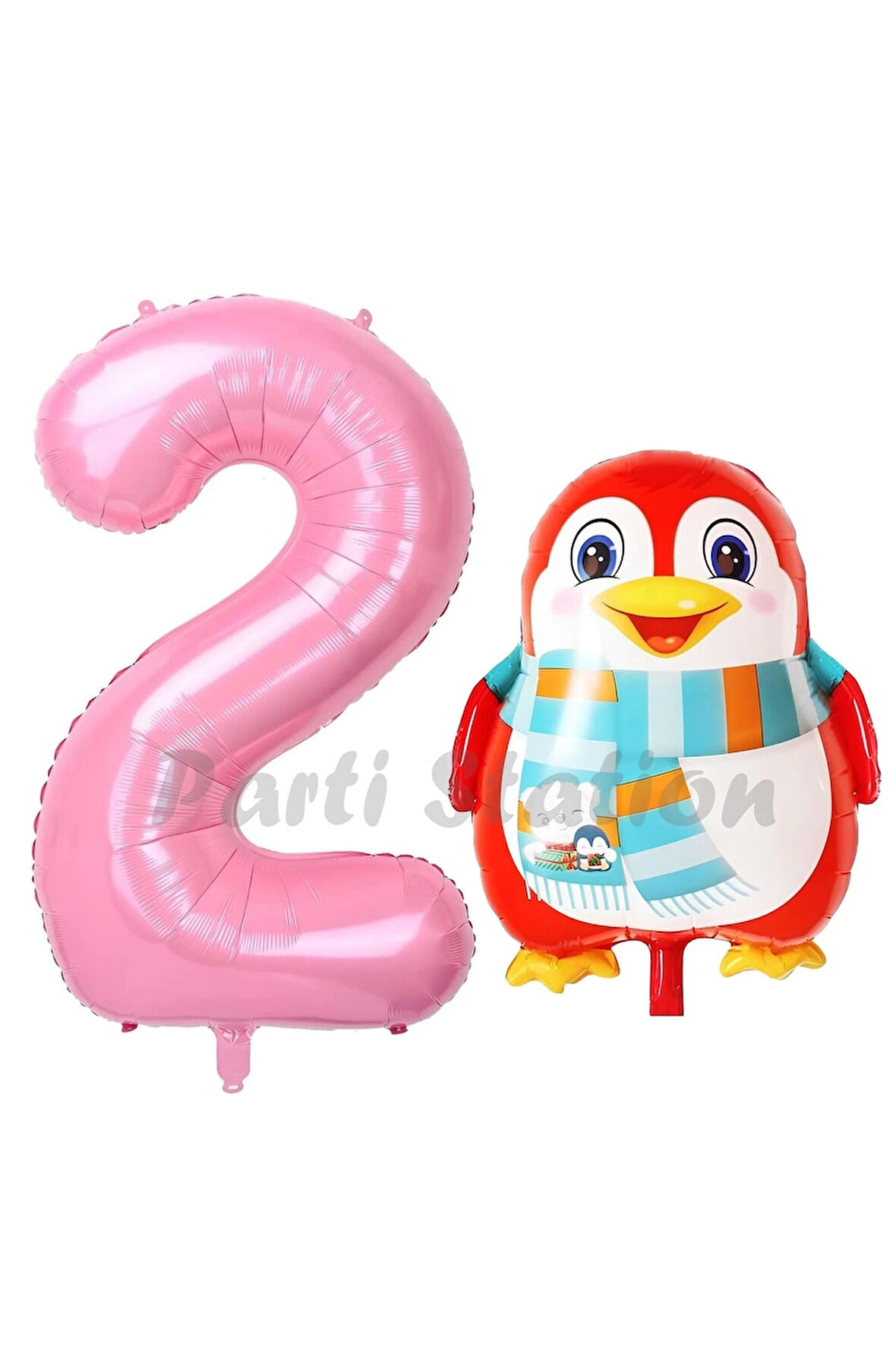 Sevimli Penguen Balon 1 Yaş Doğum Günü Balon Set Penguen Konsept ve Pembe Renk Rakam Balon