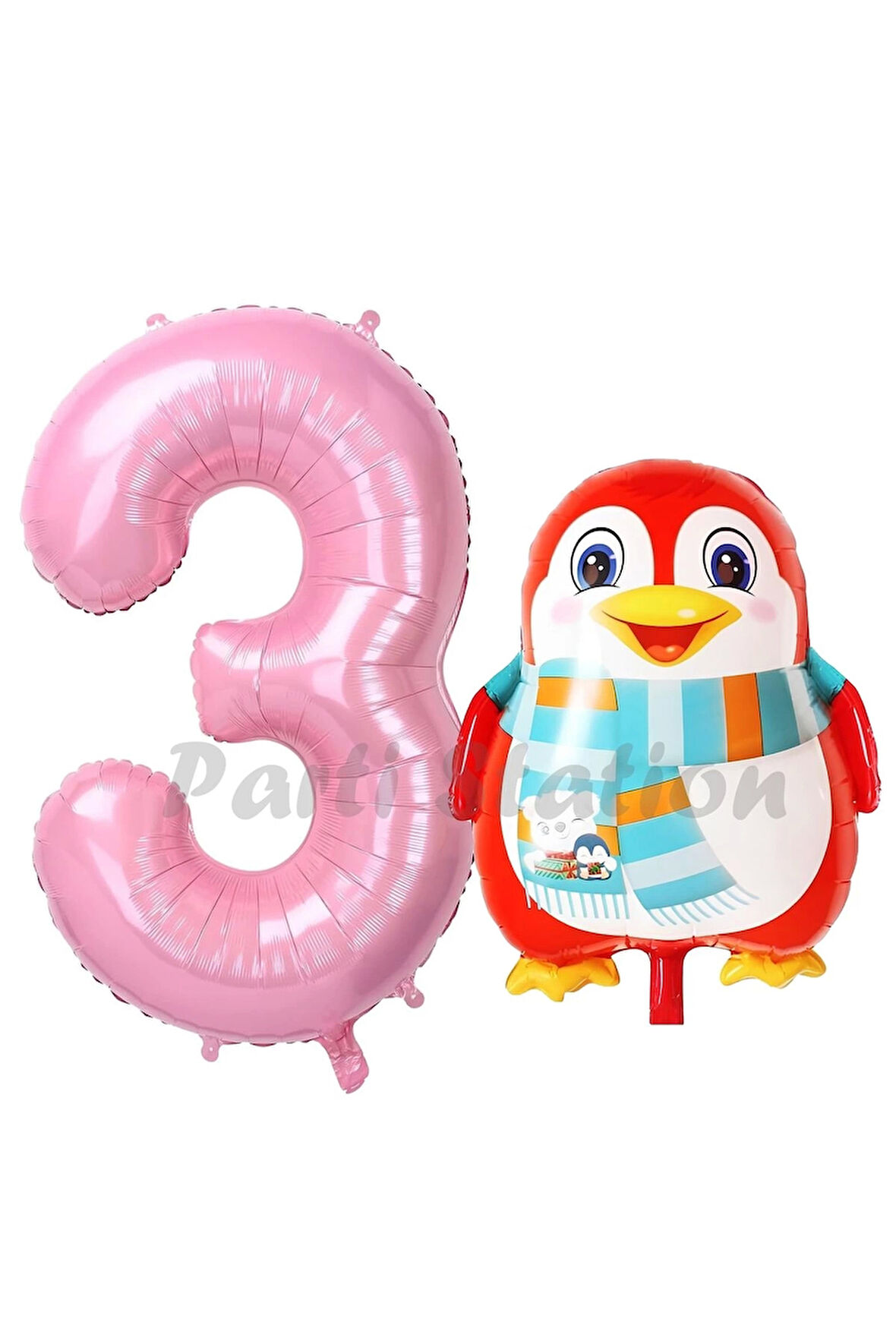 Sevimli Penguen Balon 1 Yaş Doğum Günü Balon Set Penguen Konsept ve Pembe Renk Rakam Balon