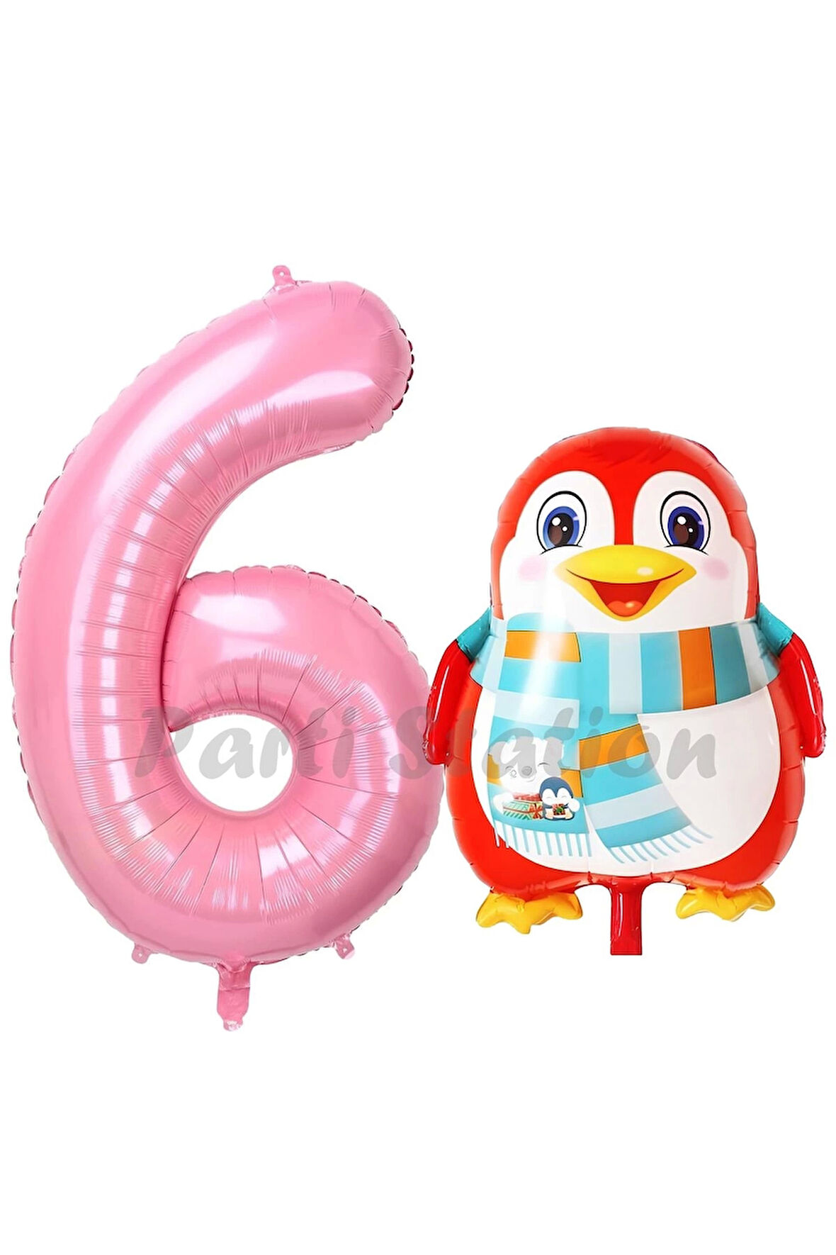 Sevimli Penguen Balon 1 Yaş Doğum Günü Balon Set Penguen Konsept ve Pembe Renk Rakam Balon