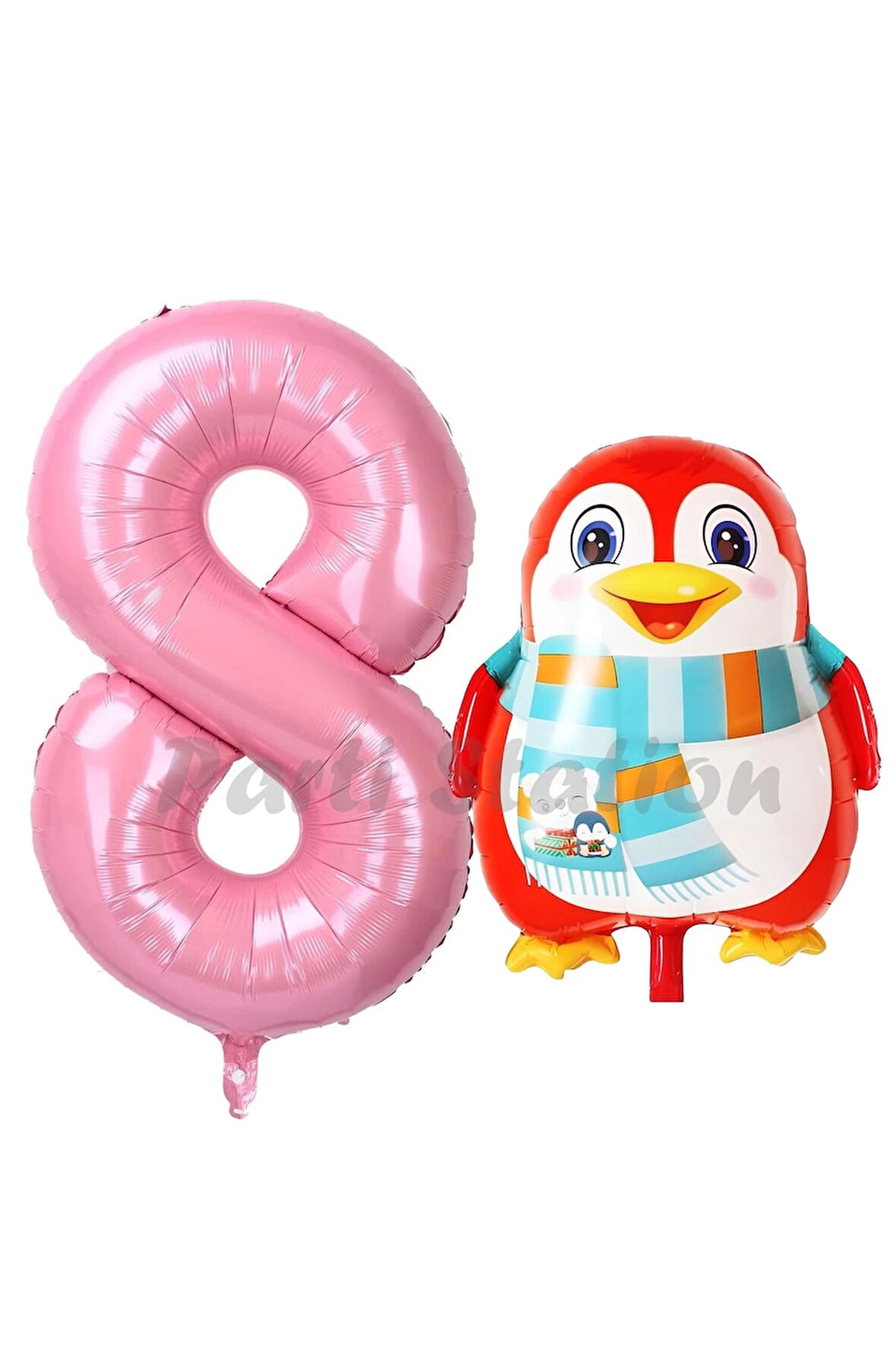 Sevimli Penguen Balon 1 Yaş Doğum Günü Balon Set Penguen Konsept ve Pembe Renk Rakam Balon