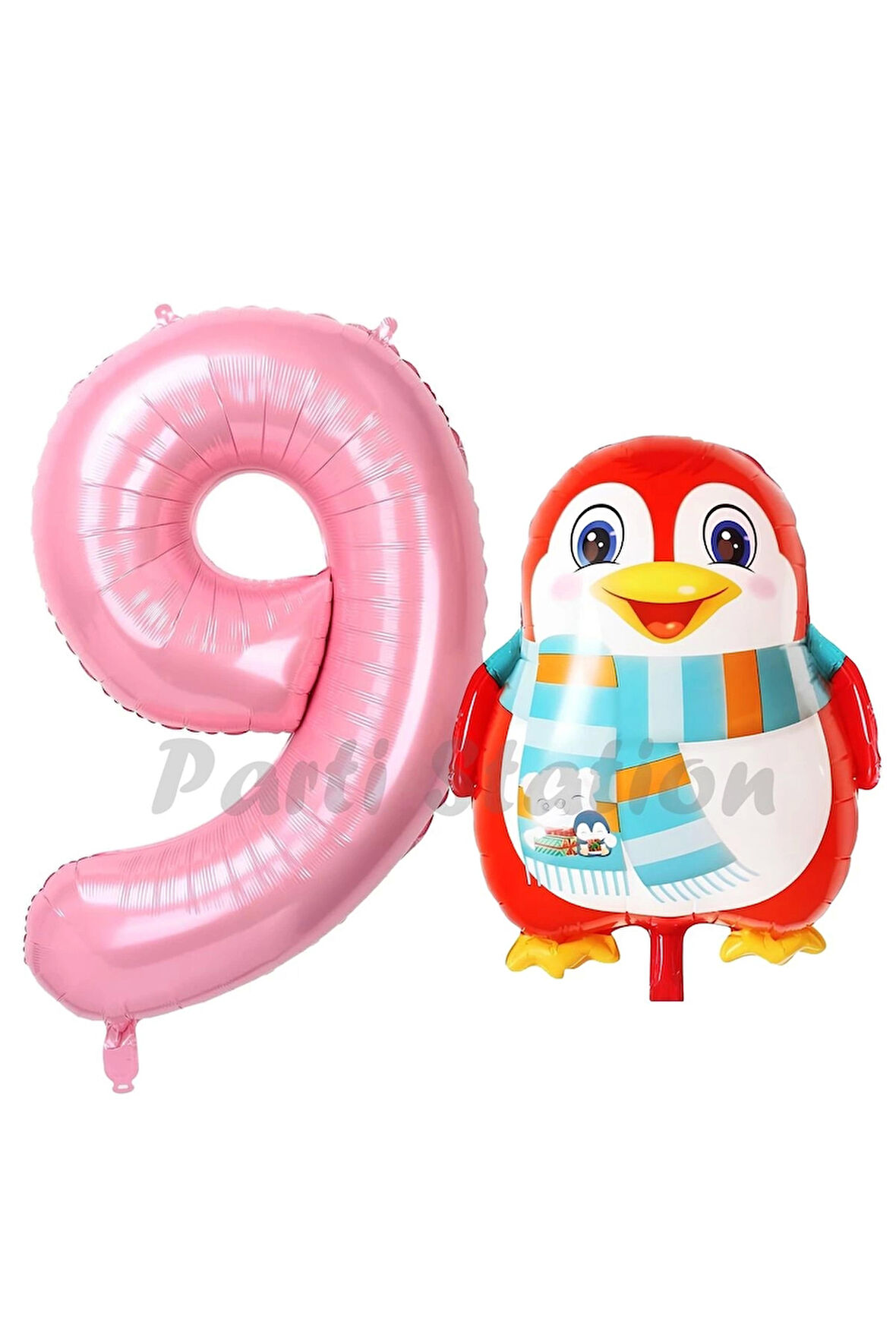 Sevimli Penguen Balon 1 Yaş Doğum Günü Balon Set Penguen Konsept ve Pembe Renk Rakam Balon