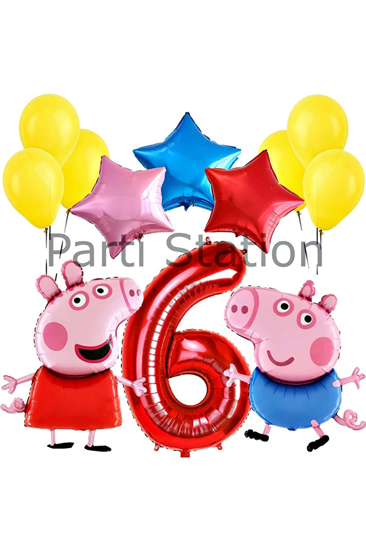 Peppa Pig Konsept 6 Yaş Yıldız Balon Set Pembe Domuz Peppa Pig George Tema Doğum Günü Folyo Balon
