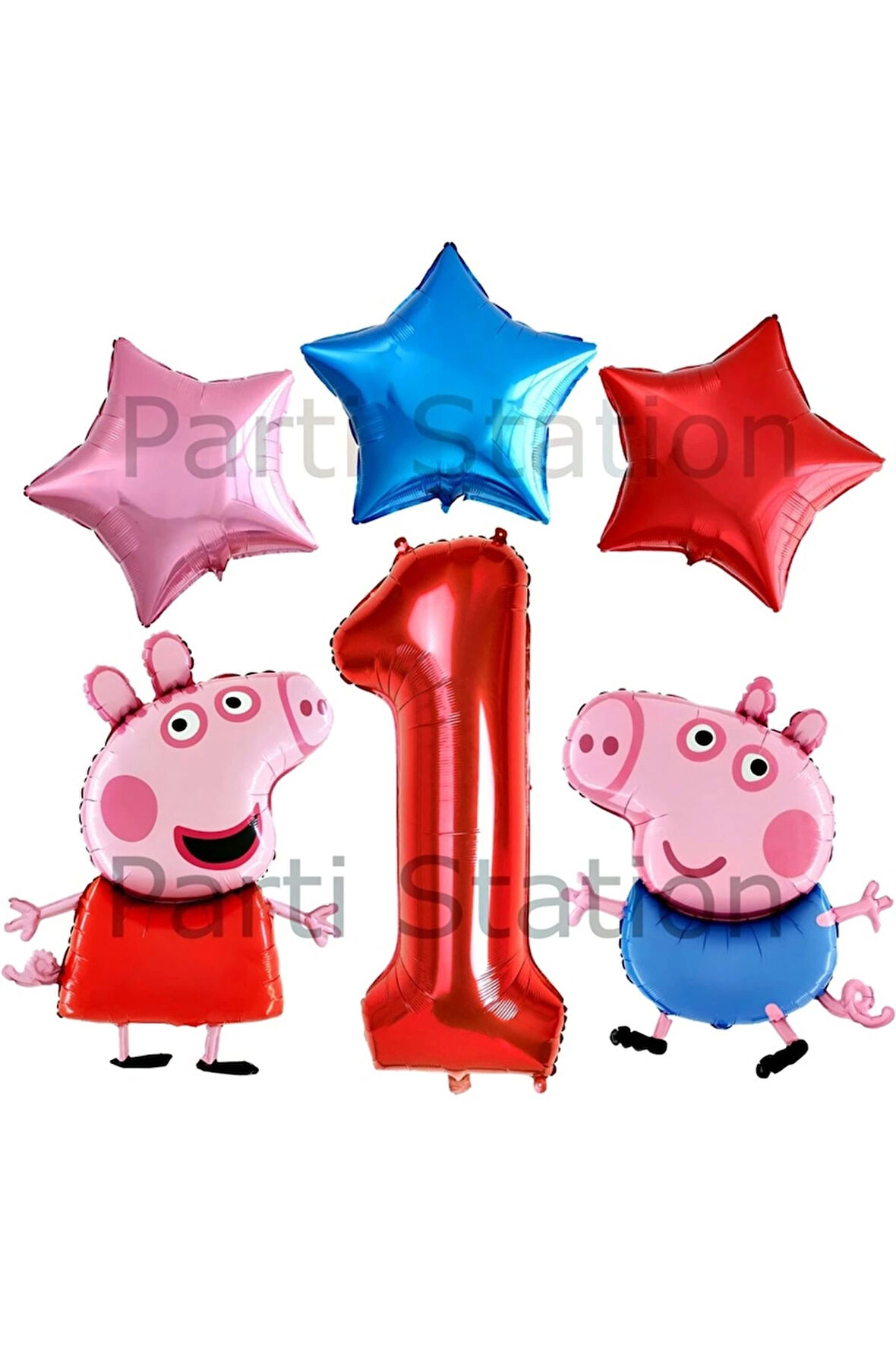 Peppa Pig Konsept 1 Yaş Yıldız Balon Set Pembe Domuz Peppa Pig George Tema Doğum Günü Folyo Balon