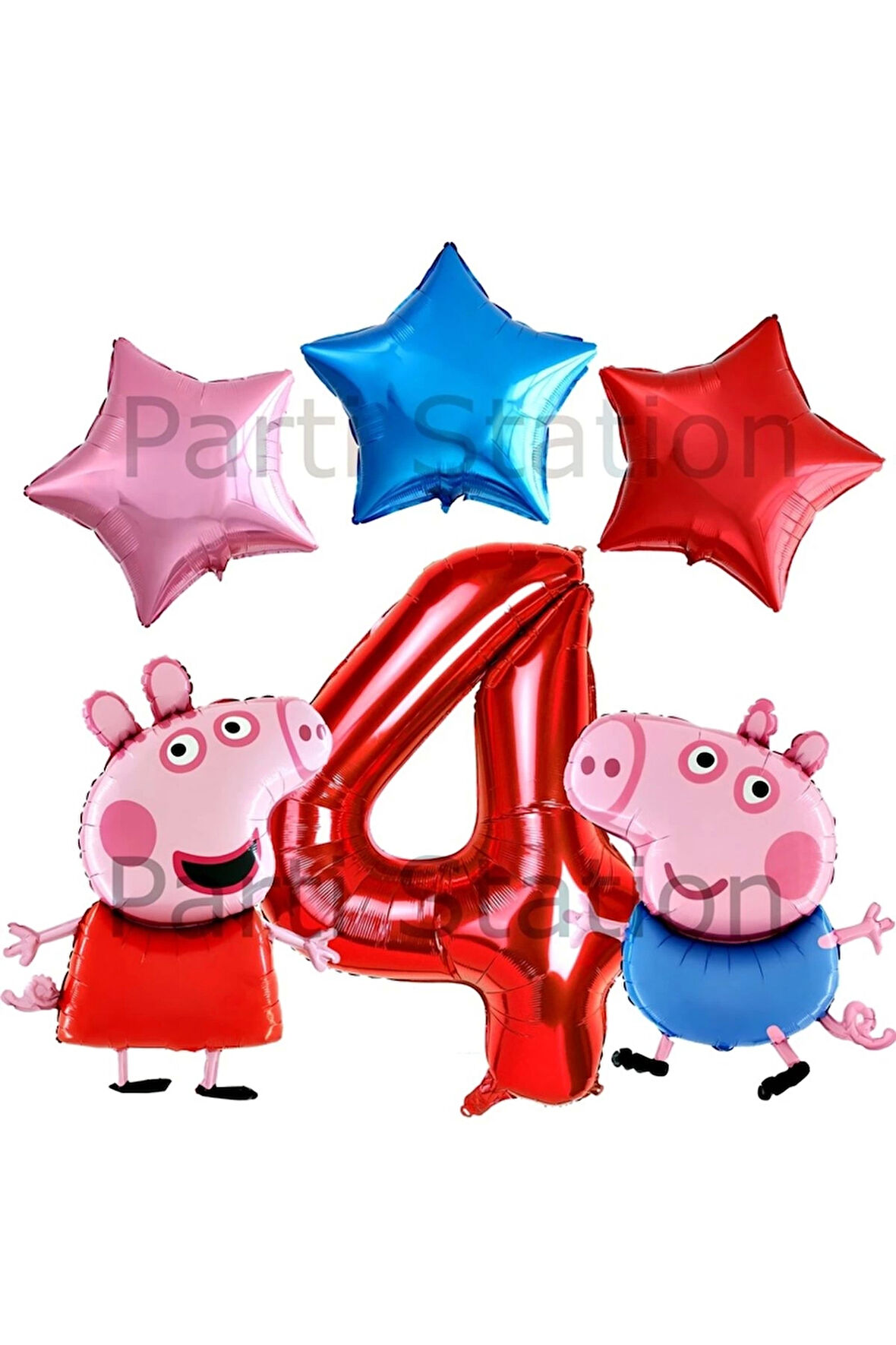 Peppa Pig Konsept 1 Yaş Yıldız Balon Set Pembe Domuz Peppa Pig George Tema Doğum Günü Folyo Balon