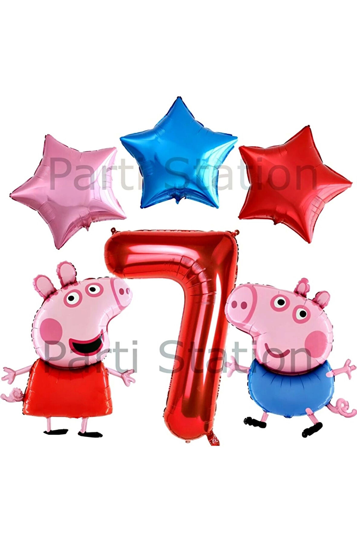 Peppa Pig Konsept 1 Yaş Yıldız Balon Set Pembe Domuz Peppa Pig George Tema Doğum Günü Folyo Balon