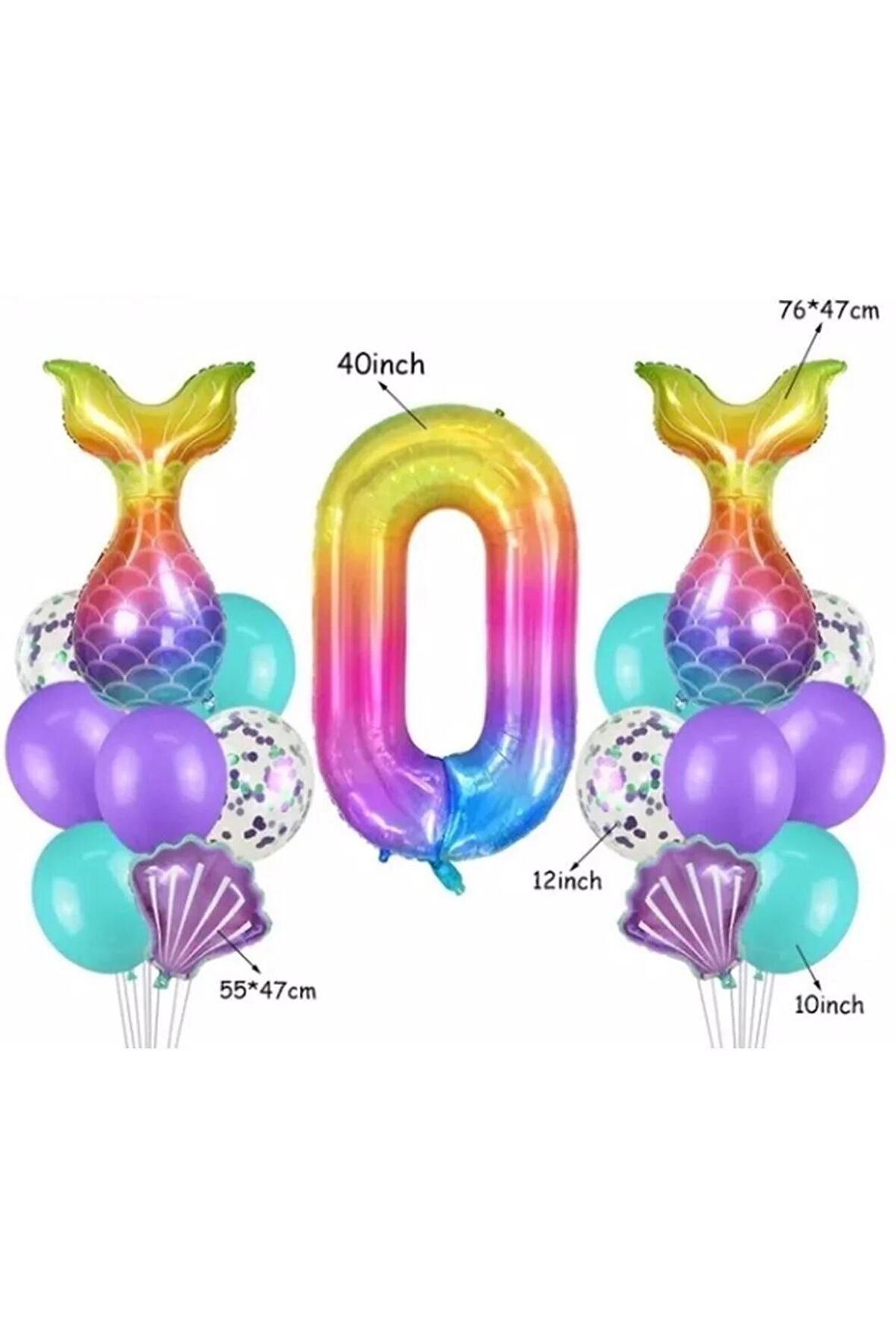 Gökkuşağı Rakam Denizkızı Kuyruk Istiridye 0 Yaş Balon Set Balon Folyo Set Denizkızı Konsept Set