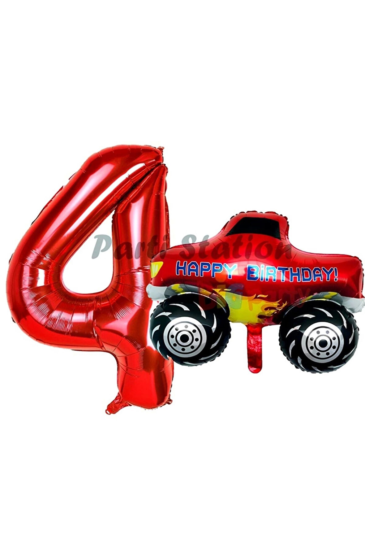 Canavar Kamyon Pikap 8 Yaş Balon Set Arabalar Konsept Canavar Kamyon Balon ve Kırmızı Rakam Balon
