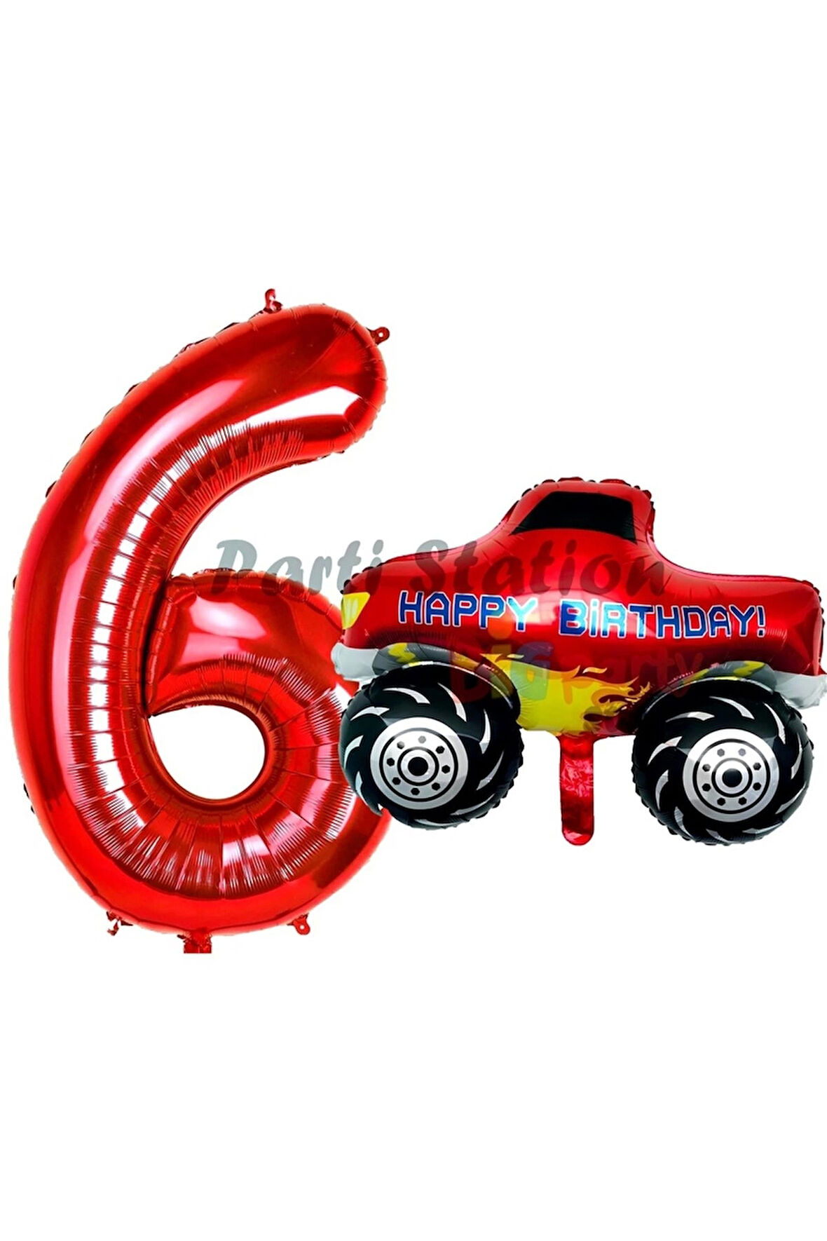 Canavar Kamyon Pikap 8 Yaş Balon Set Arabalar Konsept Canavar Kamyon Balon ve Kırmızı Rakam Balon