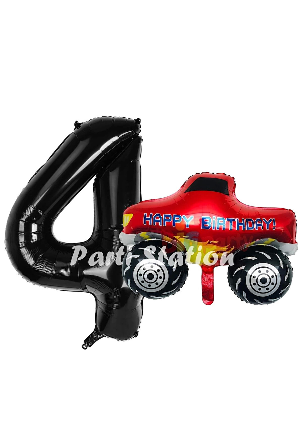 Canavar Kamyon Pikap 3 Yaş Balon Set Arabalar Konsept Canavar Kamyon Balon ve Siyah Renk Rakam Balon