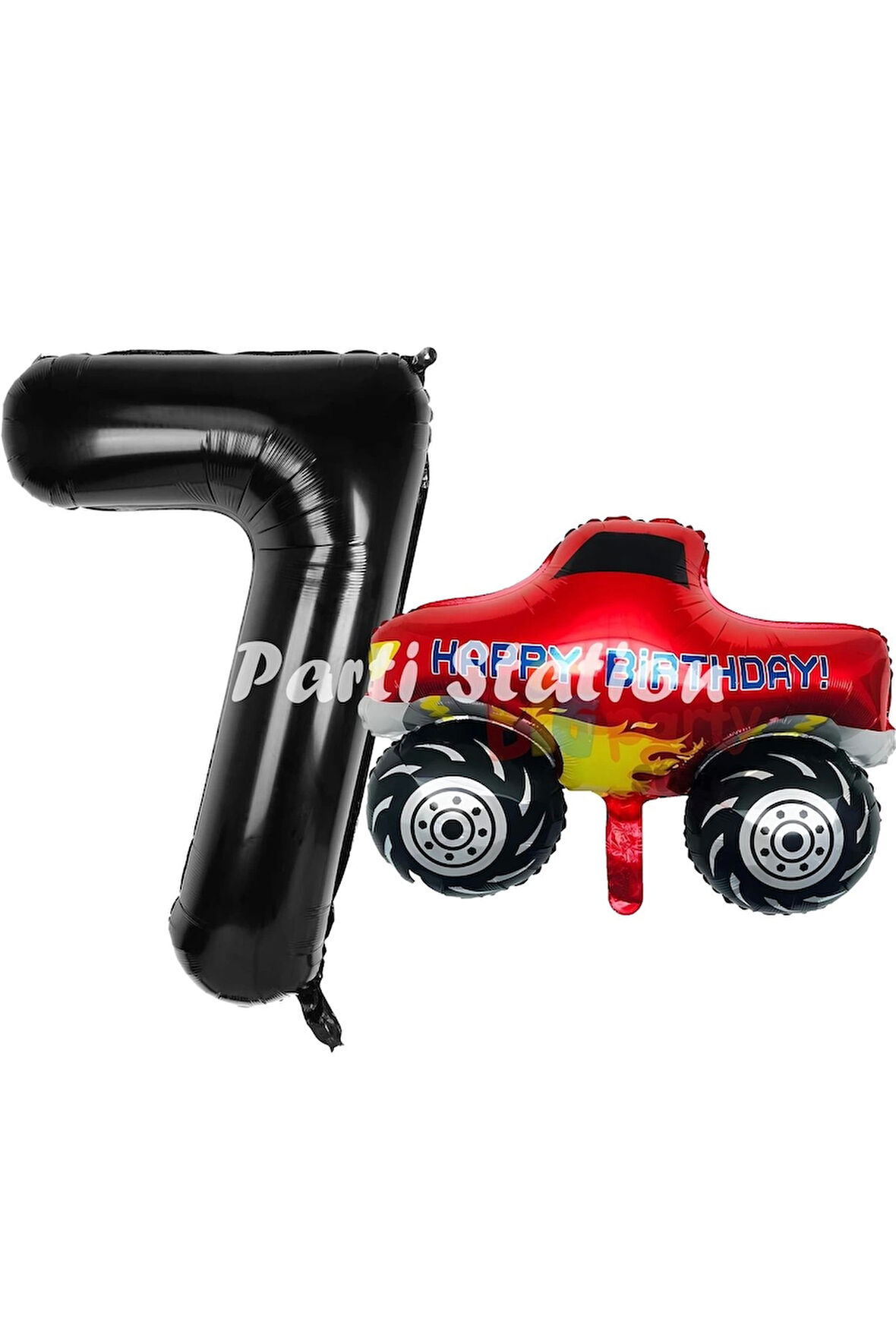 Canavar Kamyon Pikap 3 Yaş Balon Set Arabalar Konsept Canavar Kamyon Balon ve Siyah Renk Rakam Balon