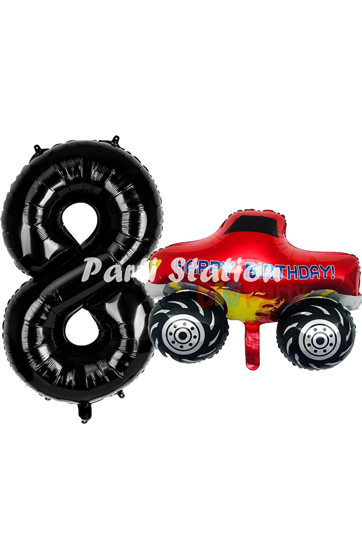 Canavar Kamyon Pikap 3 Yaş Balon Set Arabalar Konsept Canavar Kamyon Balon ve Siyah Renk Rakam Balon