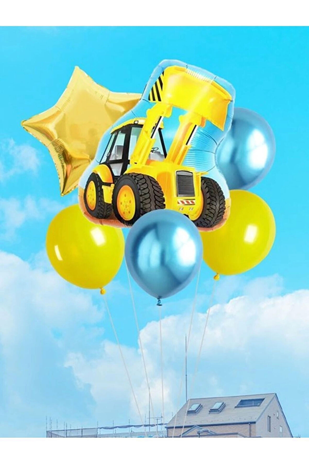 İnşaat Konsept Kamyon Balon Set İnşaat Kepçe Balon Doğum Günü Balon Buketi