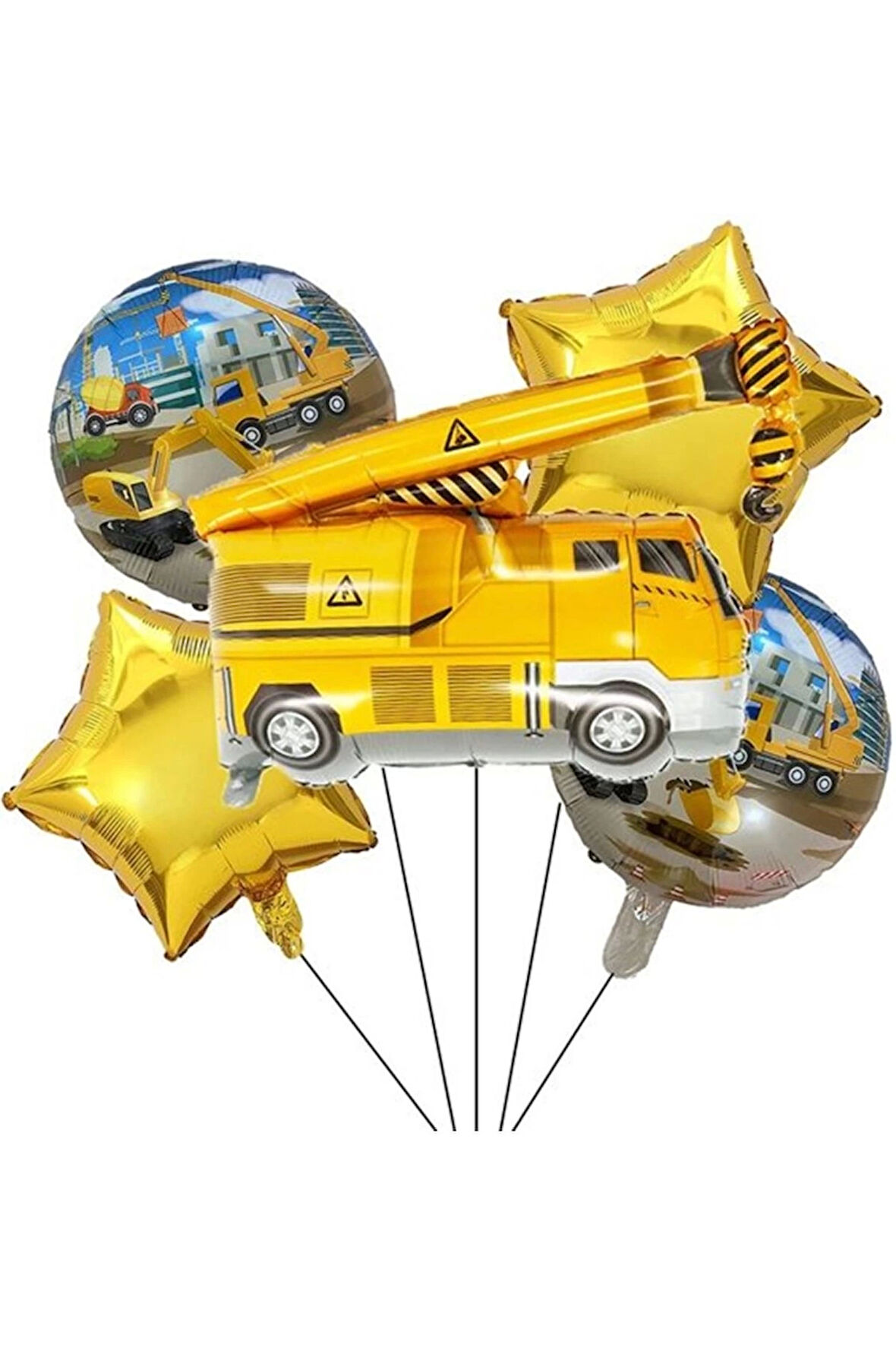 İnşaat Konsept Kamyon Balon Set Vinç Balon Buketi Truck Balloon Doğum Günü Balon Set