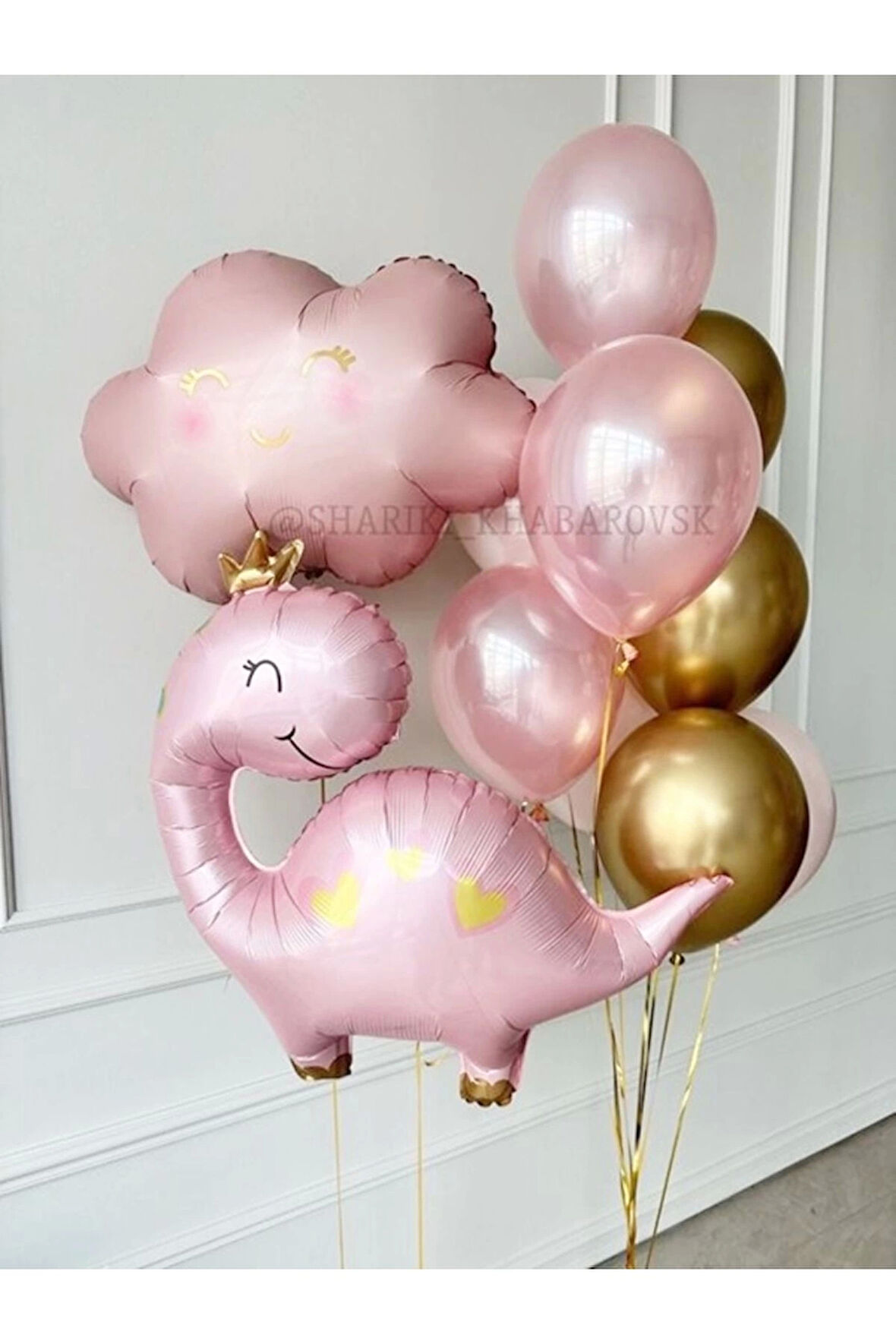 Sevimli Dinozor Konsept Pembe Dinozor ve Pembe Bulut Balon Set Pink Dinosaur Balloon