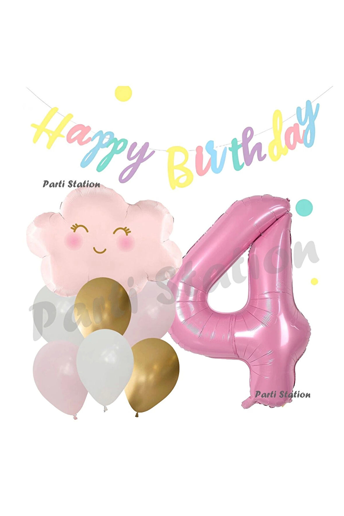 Pembe Bulut Gökkuşağı 8 Yaş Balon ve Macaron Happy Birthday Banner Doğum Günü Parti Balon Set