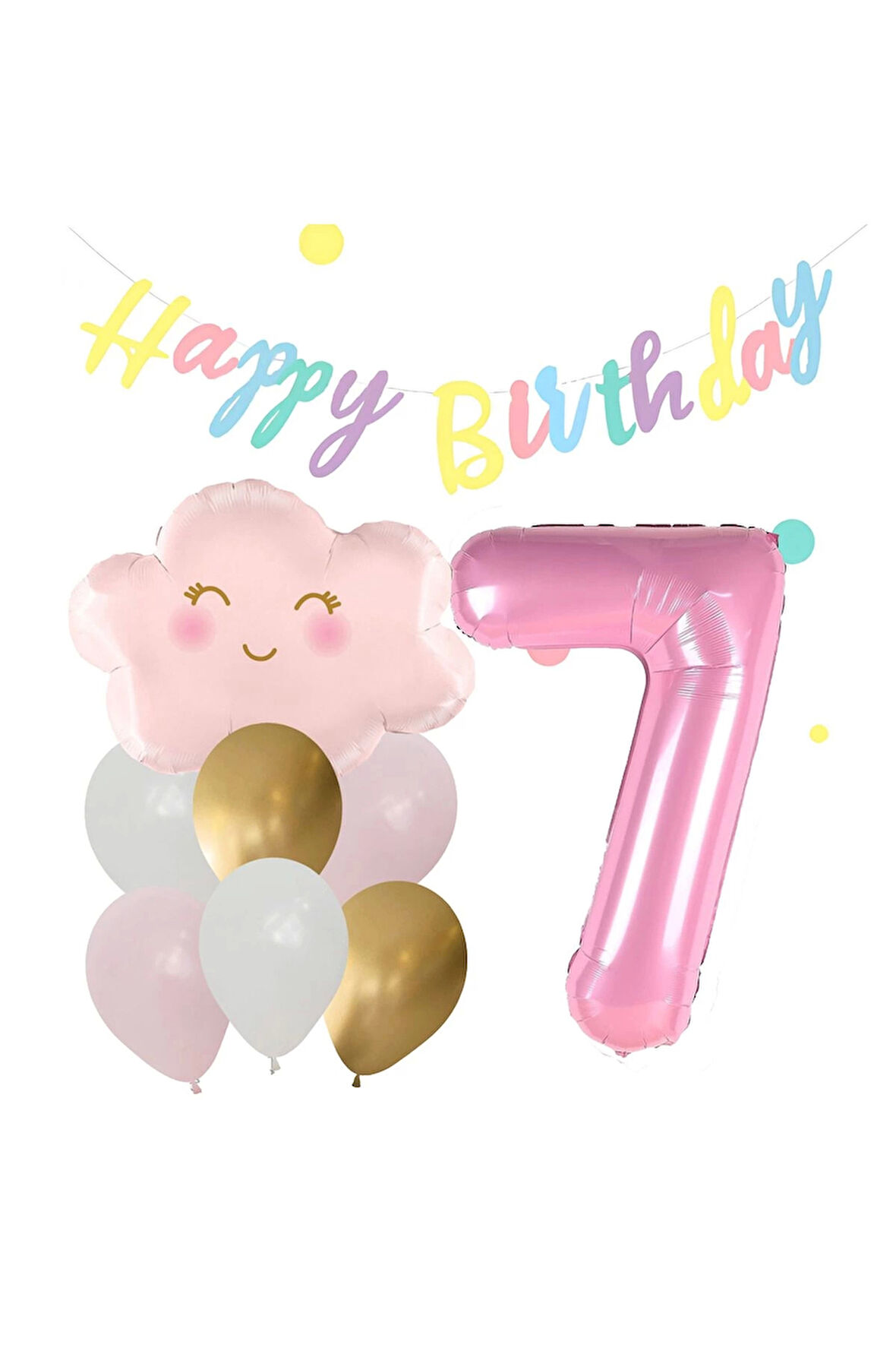 Pembe Bulut Gökkuşağı 8 Yaş Balon ve Macaron Happy Birthday Banner Doğum Günü Parti Balon Set