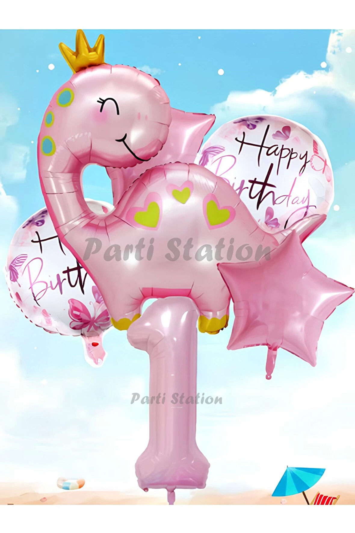 Pembe Dinozor Konsept 9 Yaş Balon Set Sevimli Pembe Dinozor Doğum Günü Folyo Balon Set