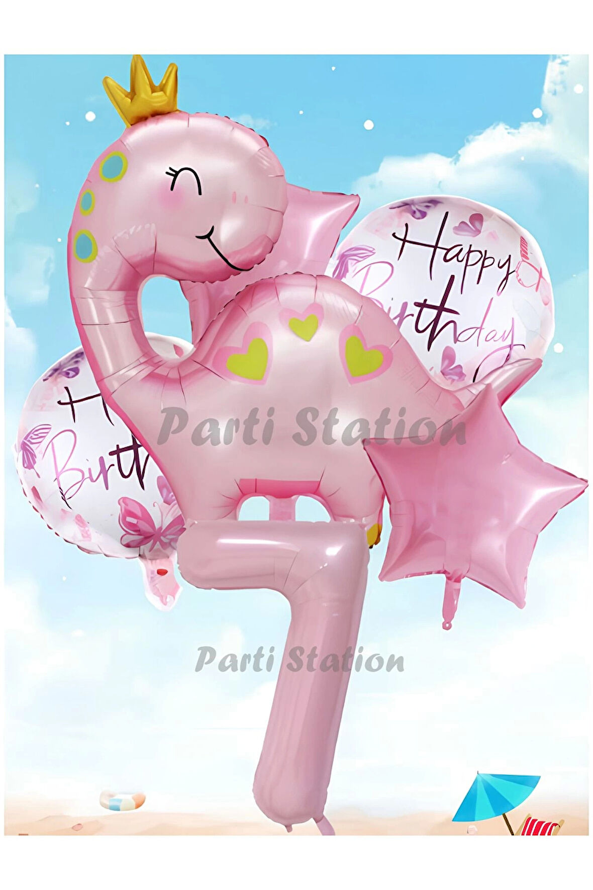 Pembe Dinozor Konsept 9 Yaş Balon Set Sevimli Pembe Dinozor Doğum Günü Folyo Balon Set