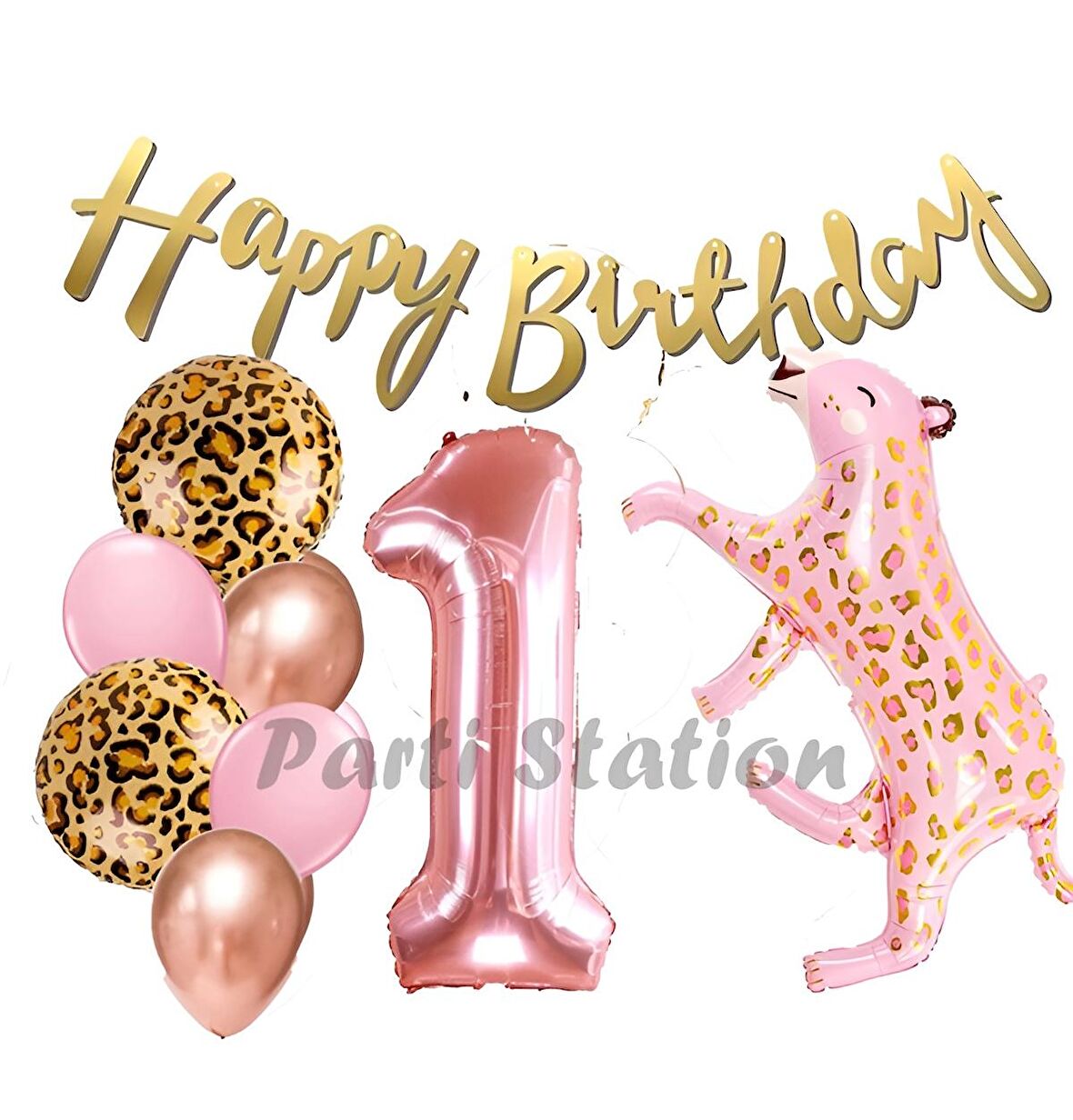 Pembe Leopar 1 Yaş Balon Set Safari Leopar Doğum Günü Parti Balon Set Pembe Panter Jungle Balon Set