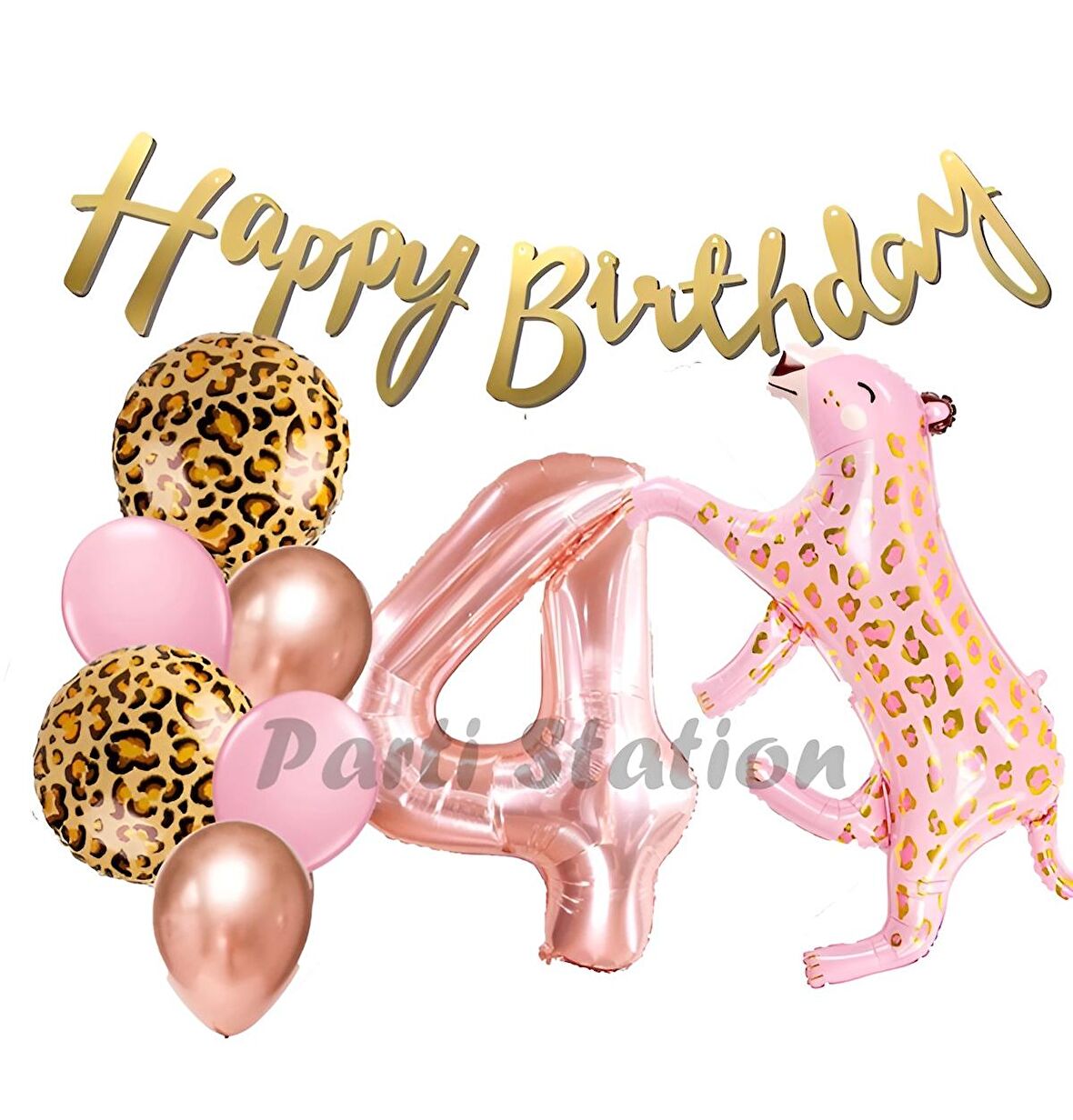 Pembe Leopar 4 Yaş Balon Set Safari Leopar Doğum Günü Parti Balon Set Pembe Panter Jungle Balon Set