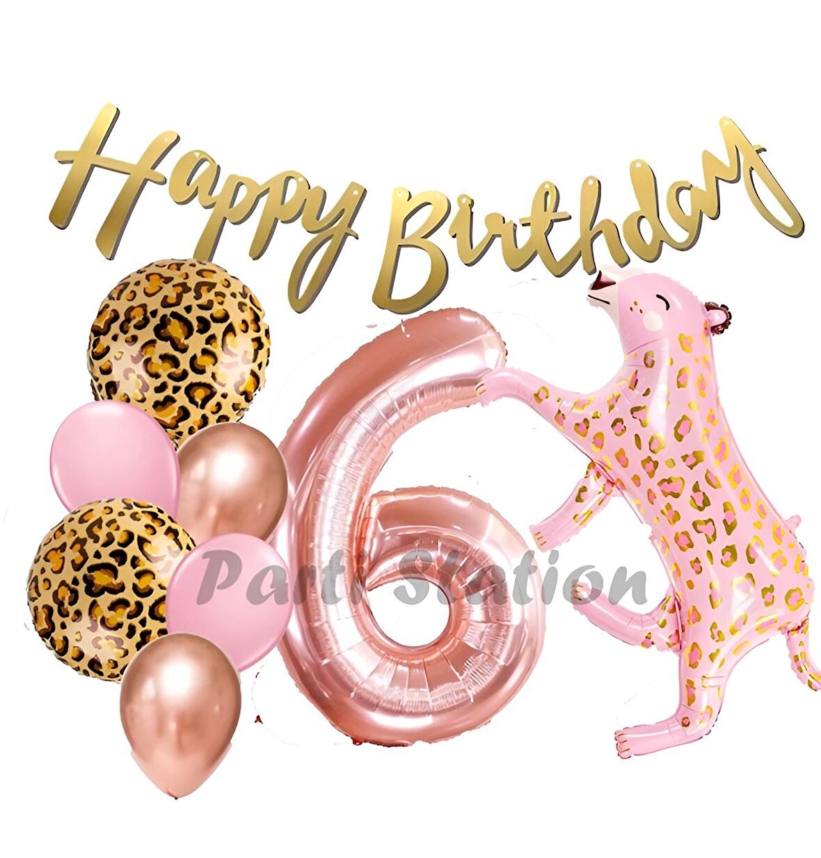 Pembe Leopar 6 Yaş Balon Set Safari Leopar Doğum Günü Parti Balon Set Pembe Panter Jungle Balon Set