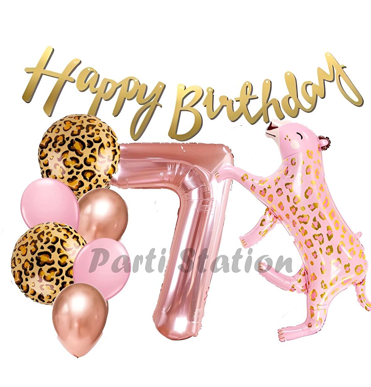 Pembe Leopar 7 Yaş Balon Set Safari Leopar Doğum Günü Parti Balon Set Pembe Panter Jungle Balon Set