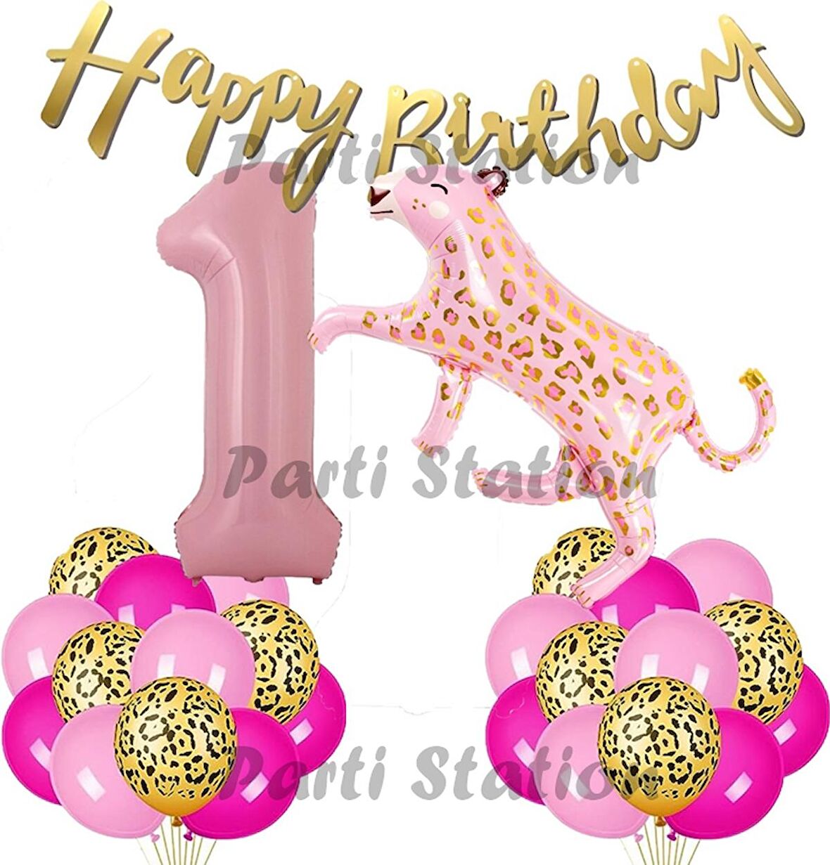 Pembe Leopar 1 Yaş Balon Set Safari Leopar Doğum Günü Parti Balon Set Pembe Panter Jungle Balon Set