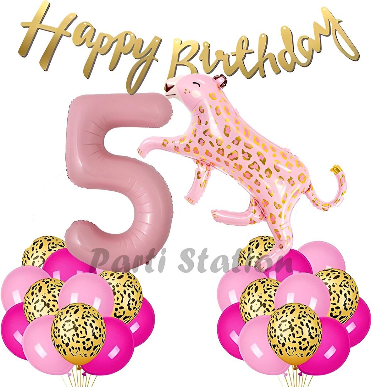 Pembe Leopar 5 Yaş Balon Set Safari Leopar Doğum Günü Parti Balon Set Pembe Panter Jungle Balon Set
