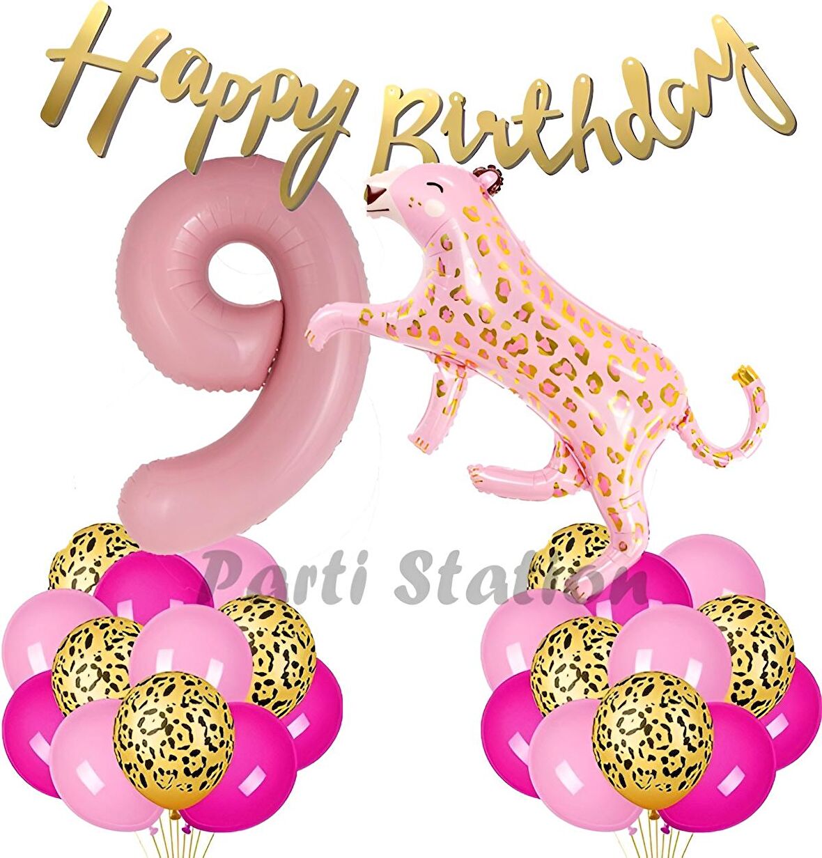 Pembe Leopar 9 Yaş Balon Set Safari Leopar Doğum Günü Parti Balon Set Pembe Panter Jungle Balon Set