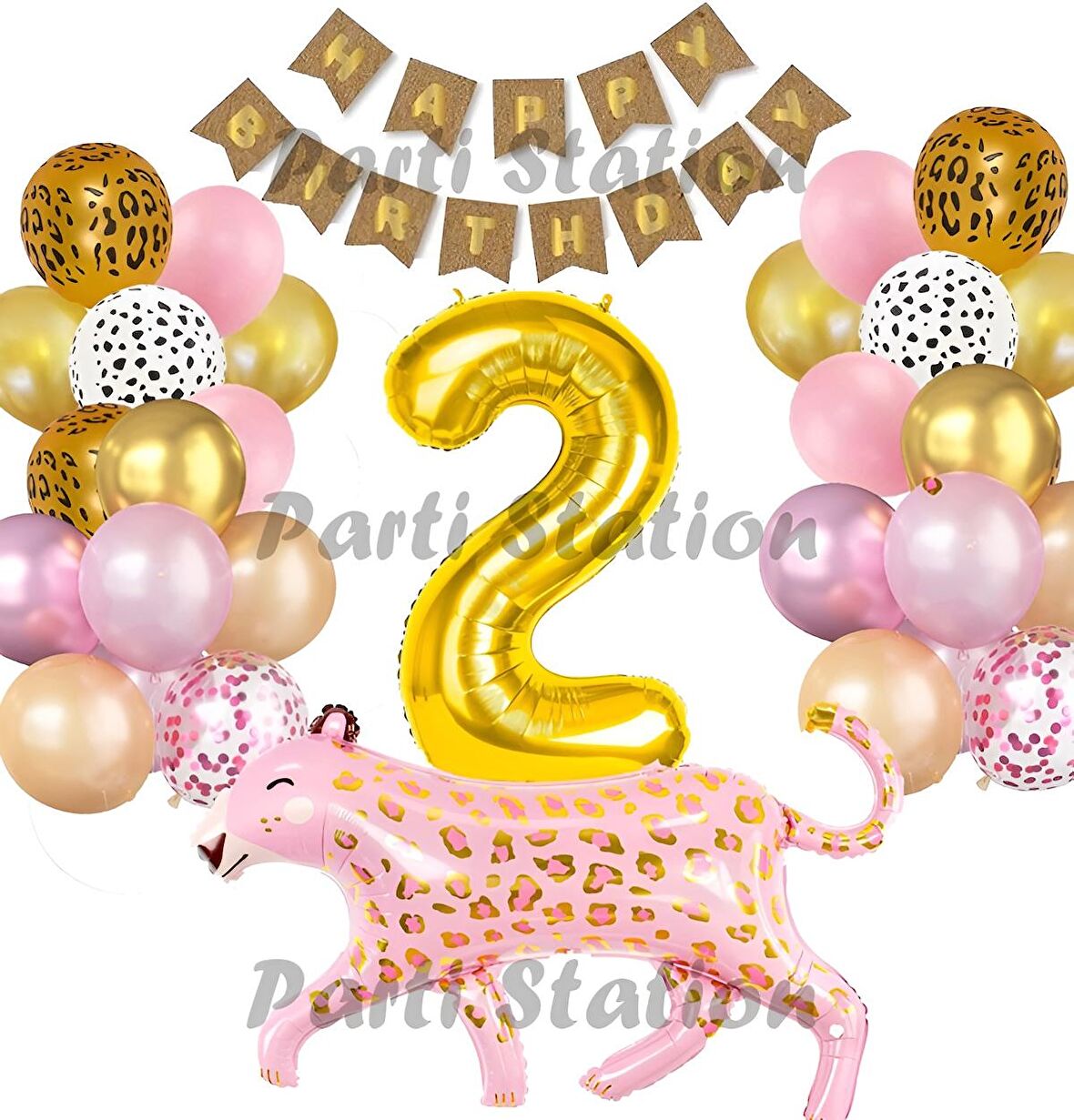 Pembe Leopar 2 Yaş Balon Set Safari Leopar Doğum Günü Parti Balon Set Pembe Panter Jungle Balon Set