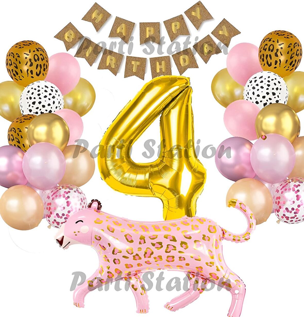 Pembe Leopar 4 Yaş Balon Set Safari Leopar Doğum Günü Parti Balon Set Pembe Panter Jungle Balon Set