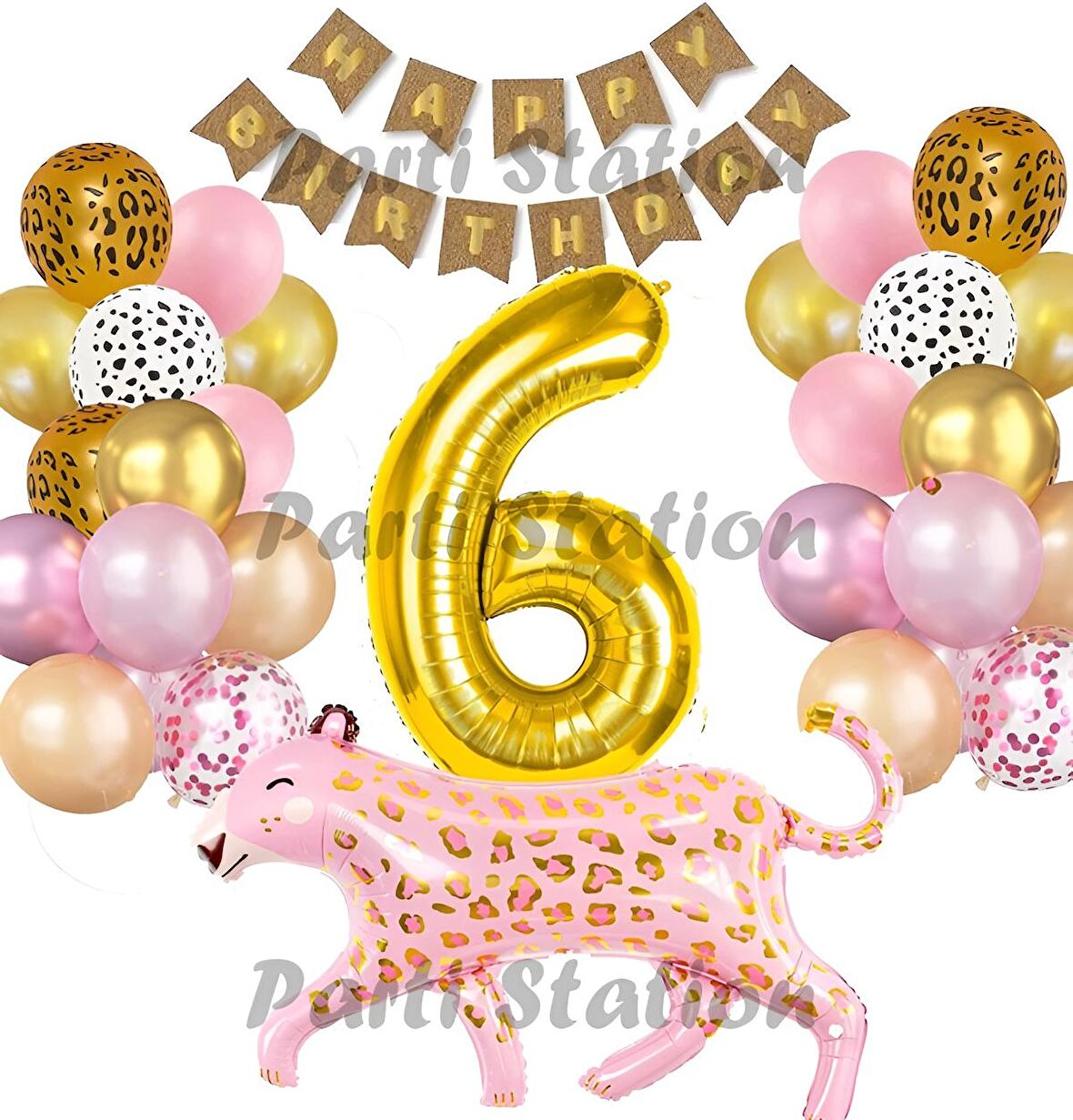 Pembe Leopar 6 Yaş Balon Set Safari Leopar Doğum Günü Parti Balon Set Pembe Panter Jungle Balon Set