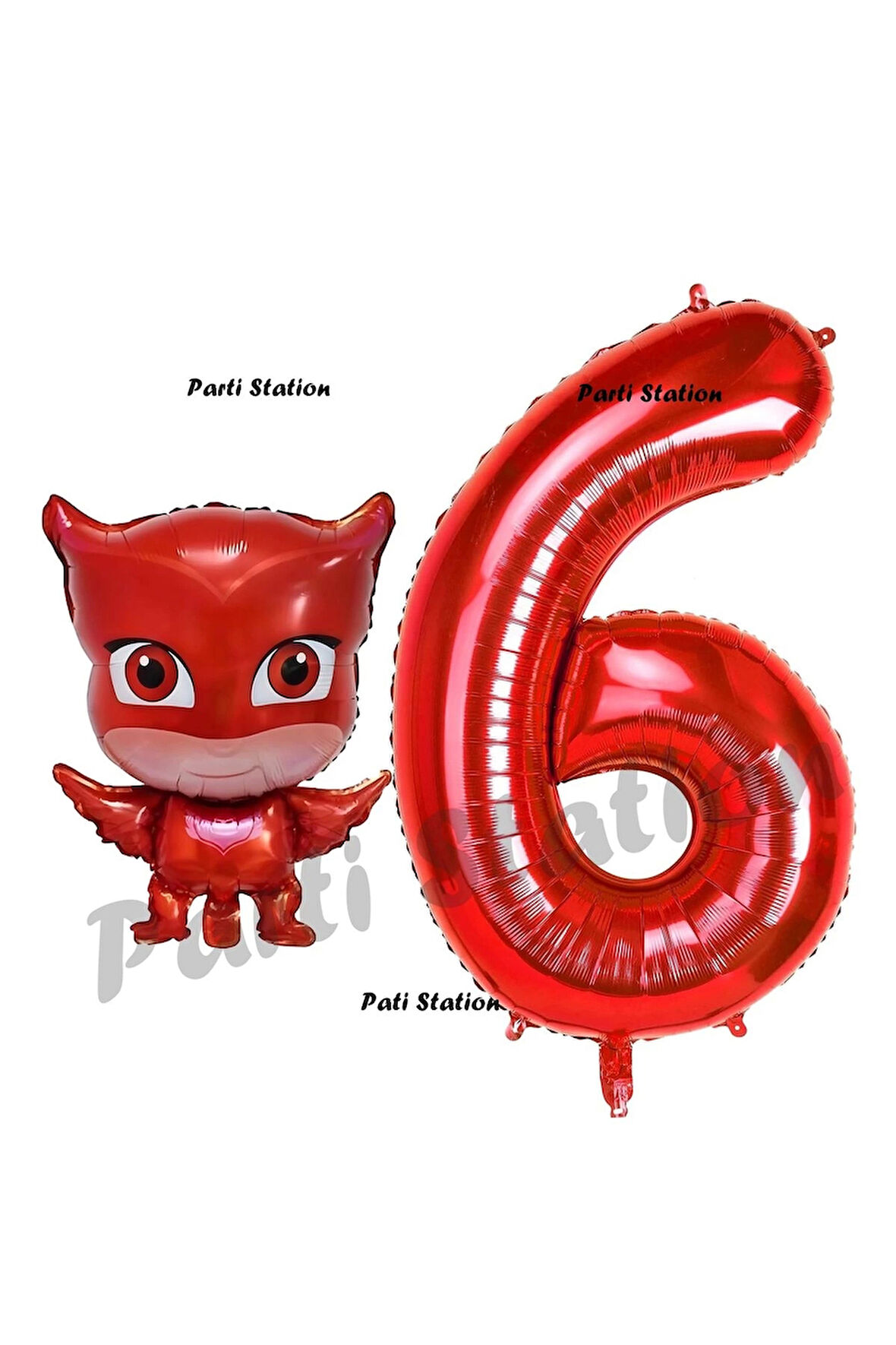 Pijamaskeliler Baykuş Kız Balon 5 Yaş Doğum Günü Set PjMasks Konsept Balon ve Kırmızı Rakam Balon