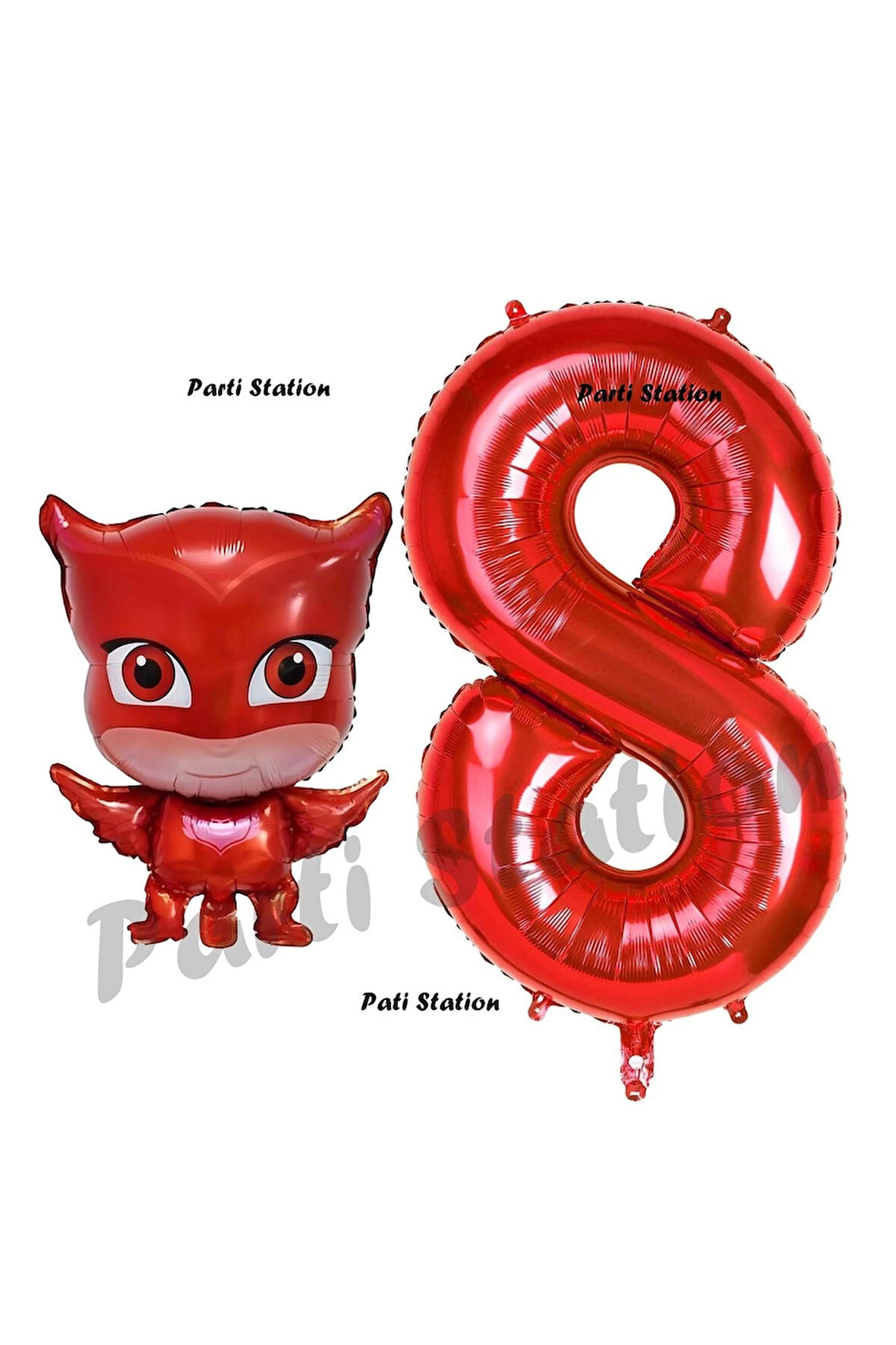 Pijamaskeliler Baykuş Kız Balon 5 Yaş Doğum Günü Set PjMasks Konsept Balon ve Kırmızı Rakam Balon