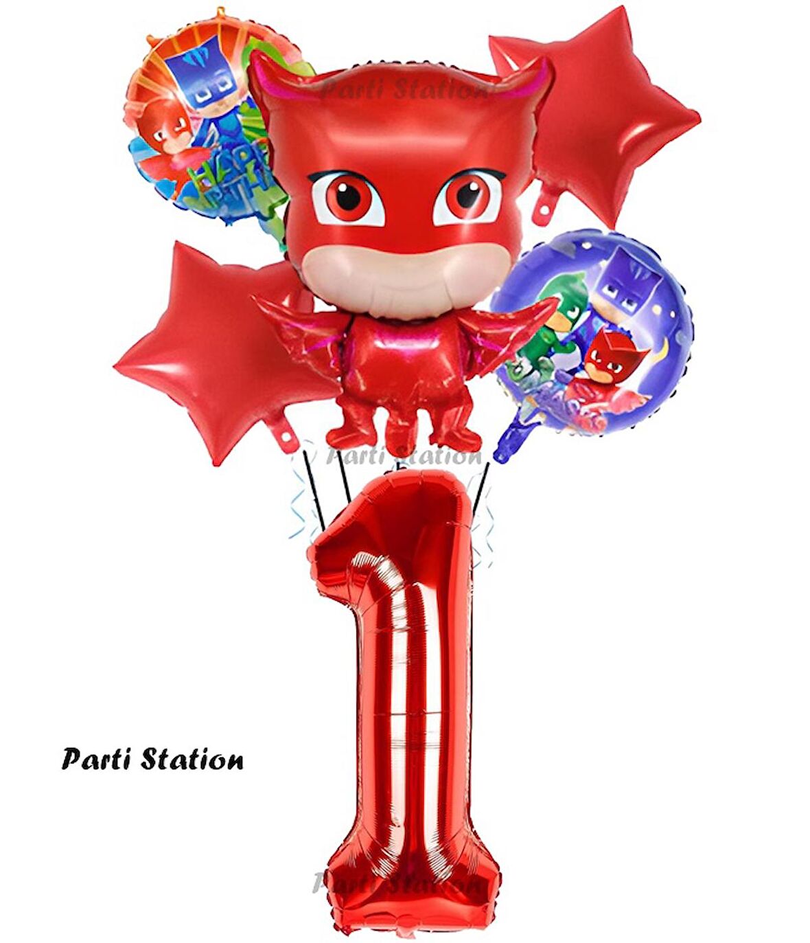 PjMasks Baykuş Kız 1 Yaş Konsept Doğum Günü Balon Set Pijamaskeliler Baykuş Kız Tema Parti Balon Set