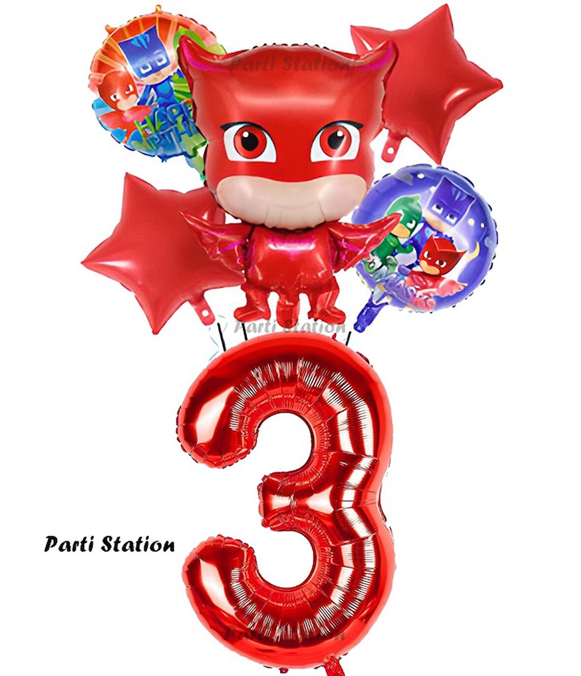 PjMasks Baykuş Kız 3 Yaş Konsept Doğum Günü Balon Set Pijamaskeliler Baykuş Kız Tema Parti Balon Set